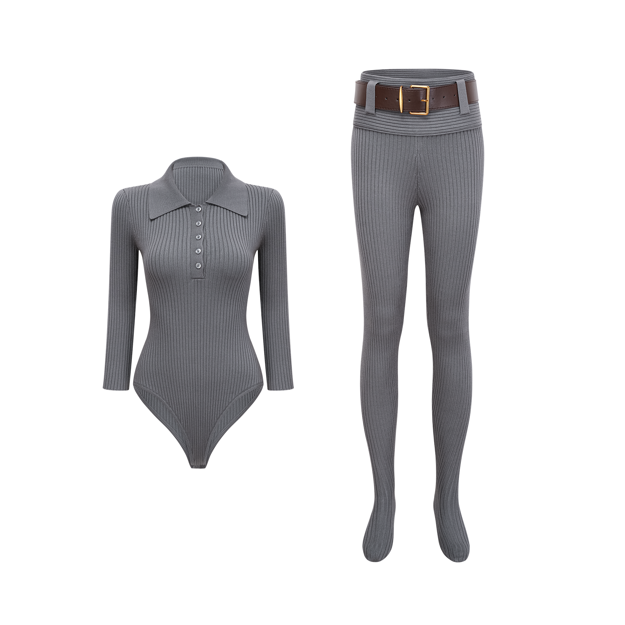 Claire Grey geripptes Strick-Body- und Hosen-Set