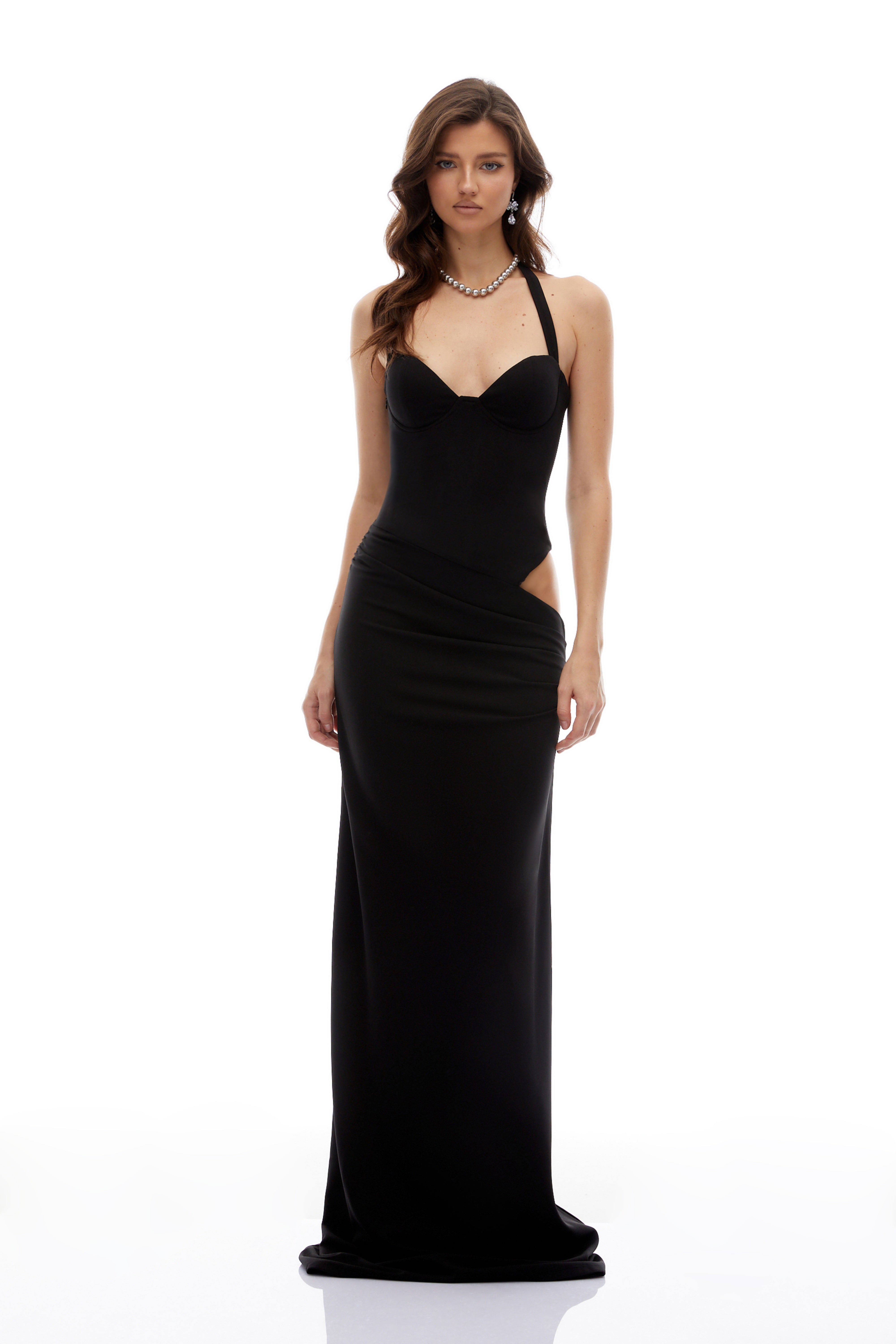 Kaelin Schwarzes Maxikleid mit Neckholder und Cut-outs