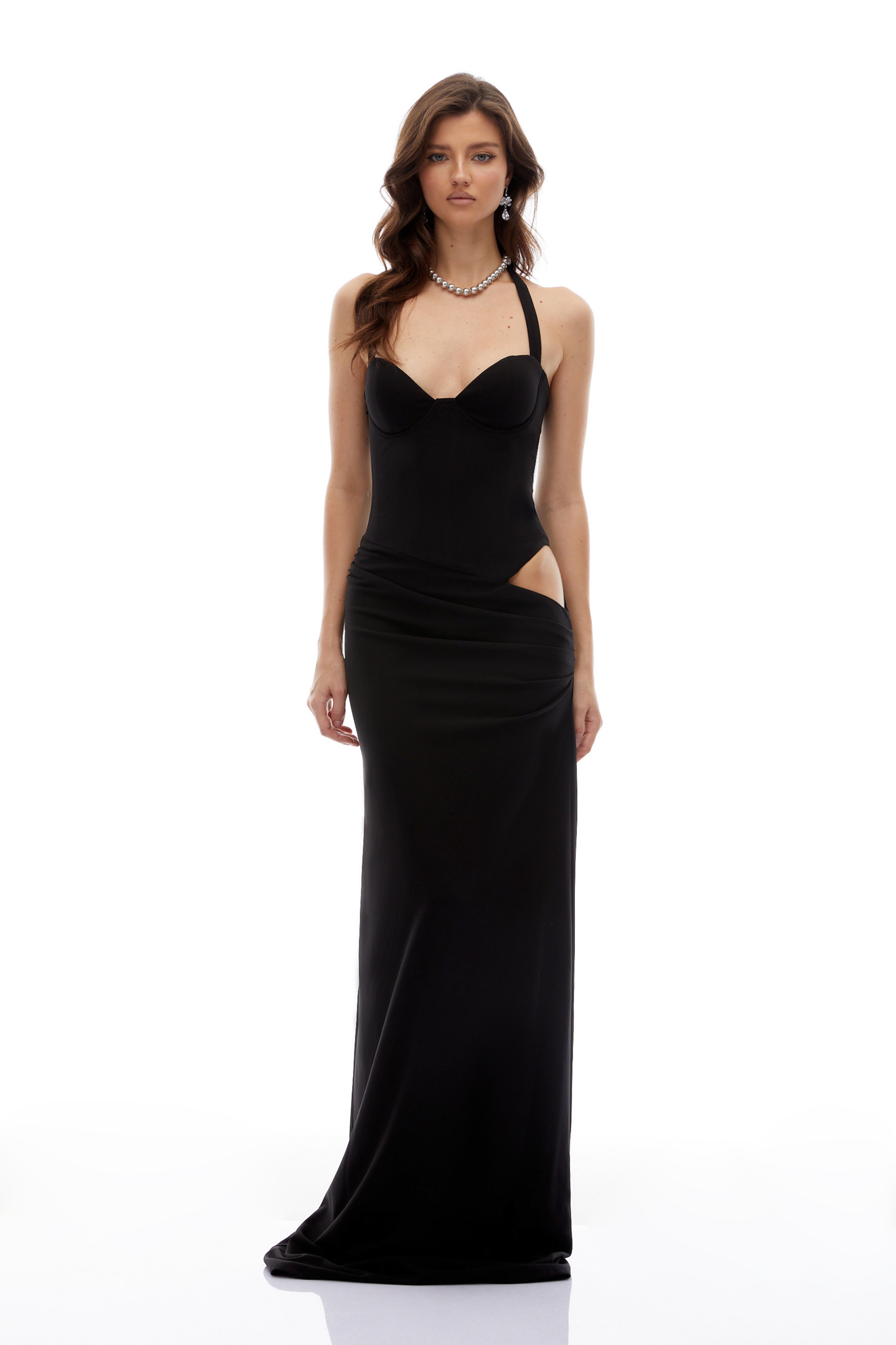 Kaelin Schwarzes Maxikleid mit Neckholder und Cut-outs