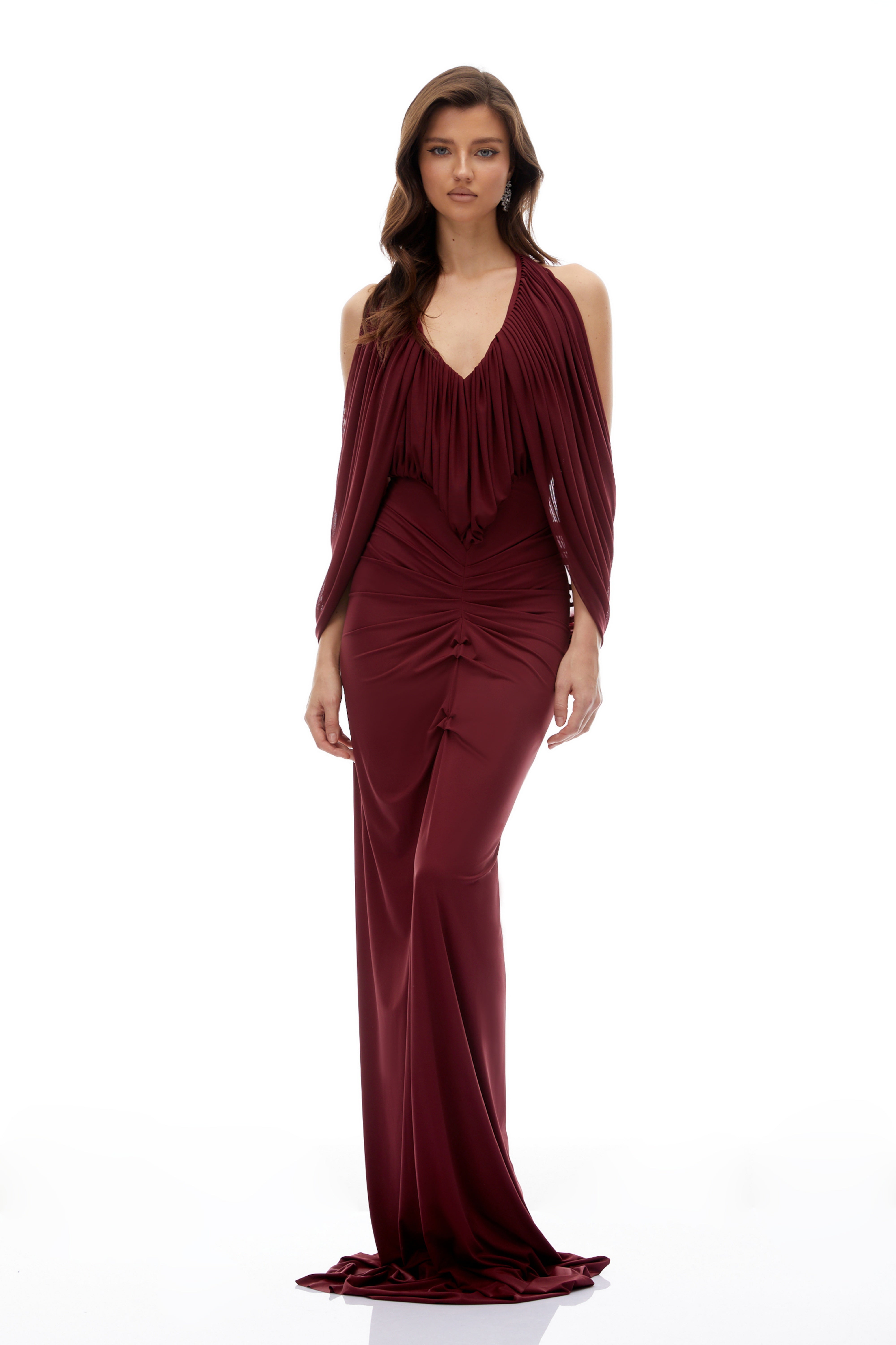 Eléa Rotes Maxikleid mit drapierten Schultern