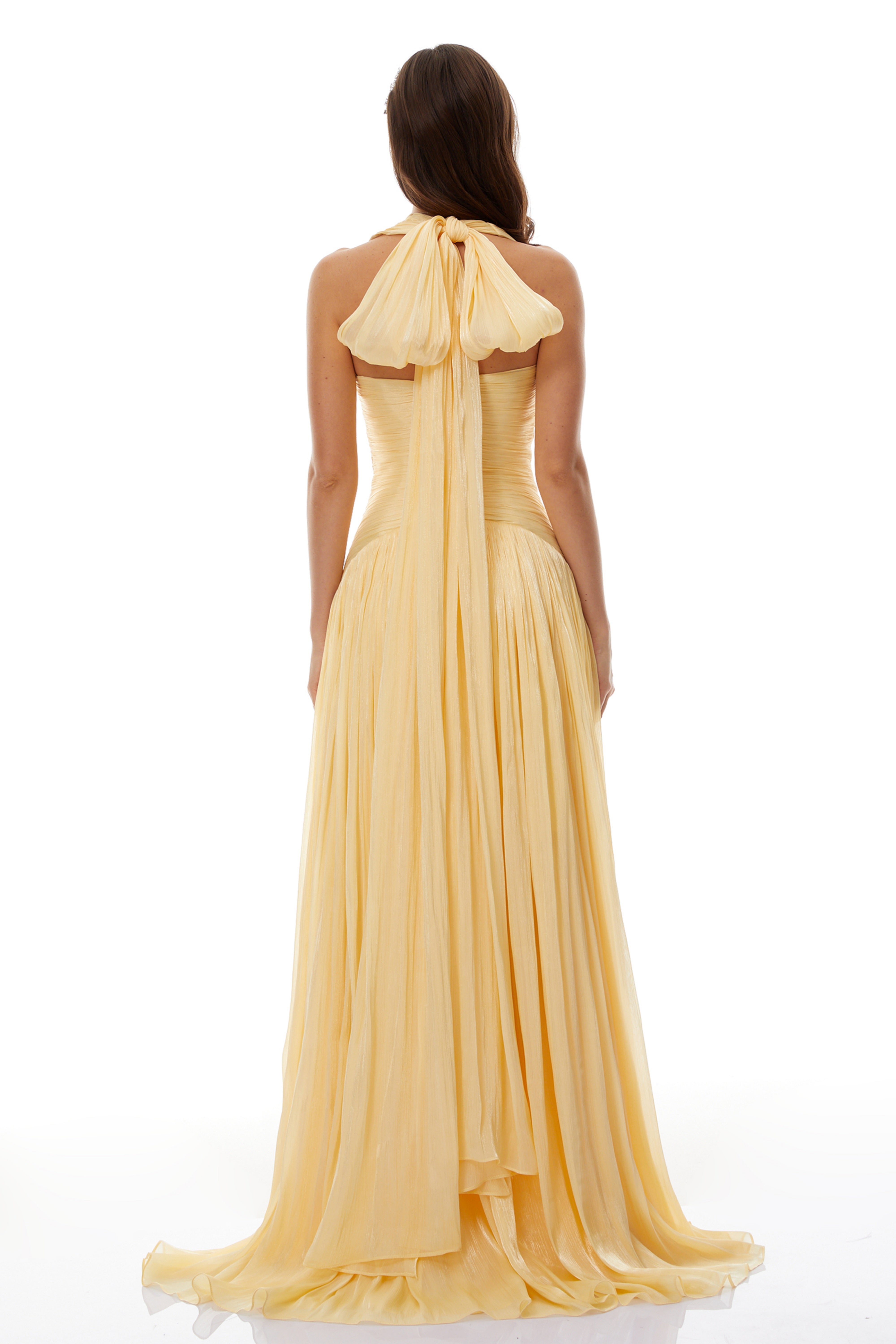 Gelbes gerafftes Maxikleid