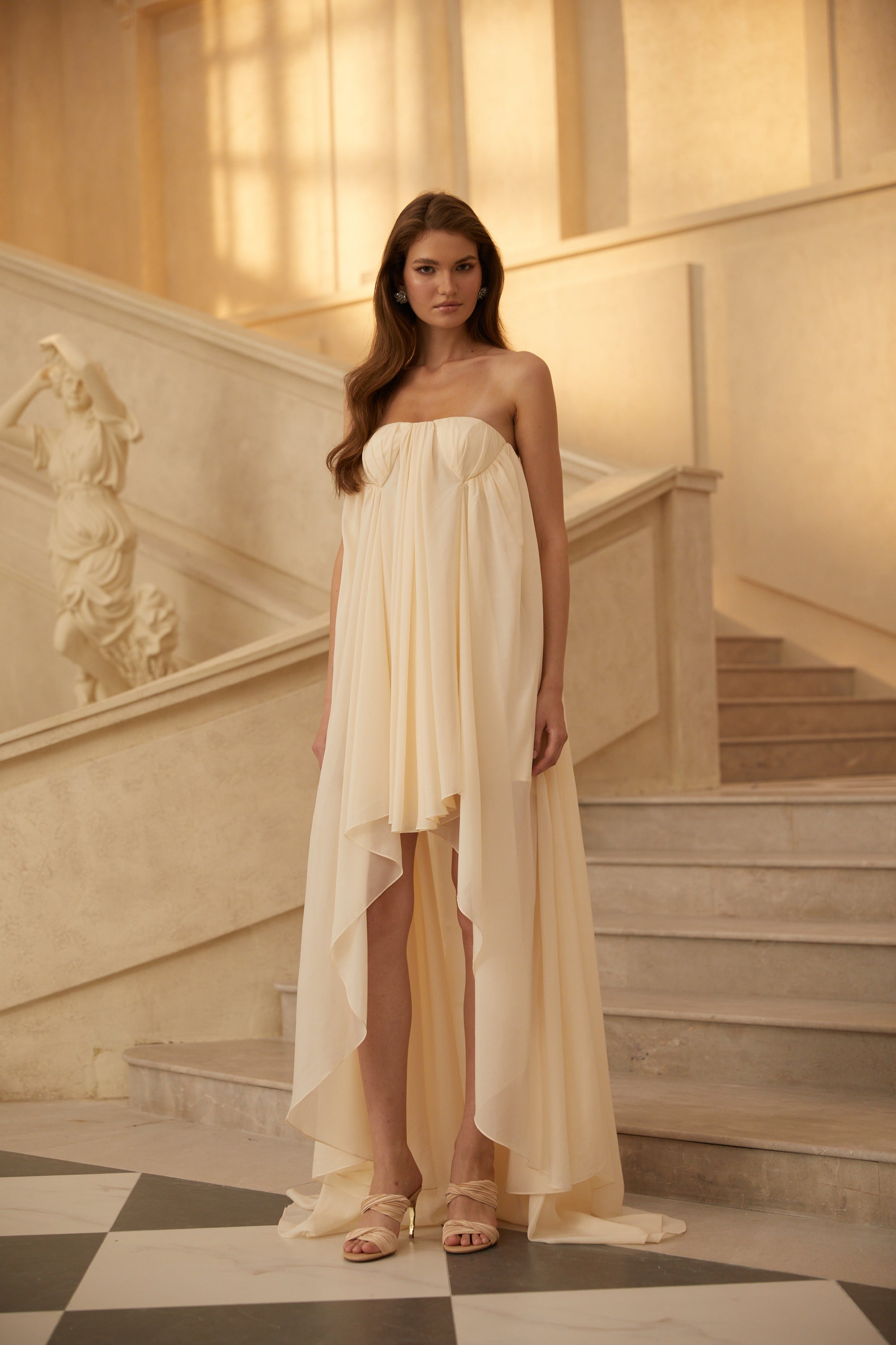 Anneli Beige Mullet Chiffon Midi-Kleid