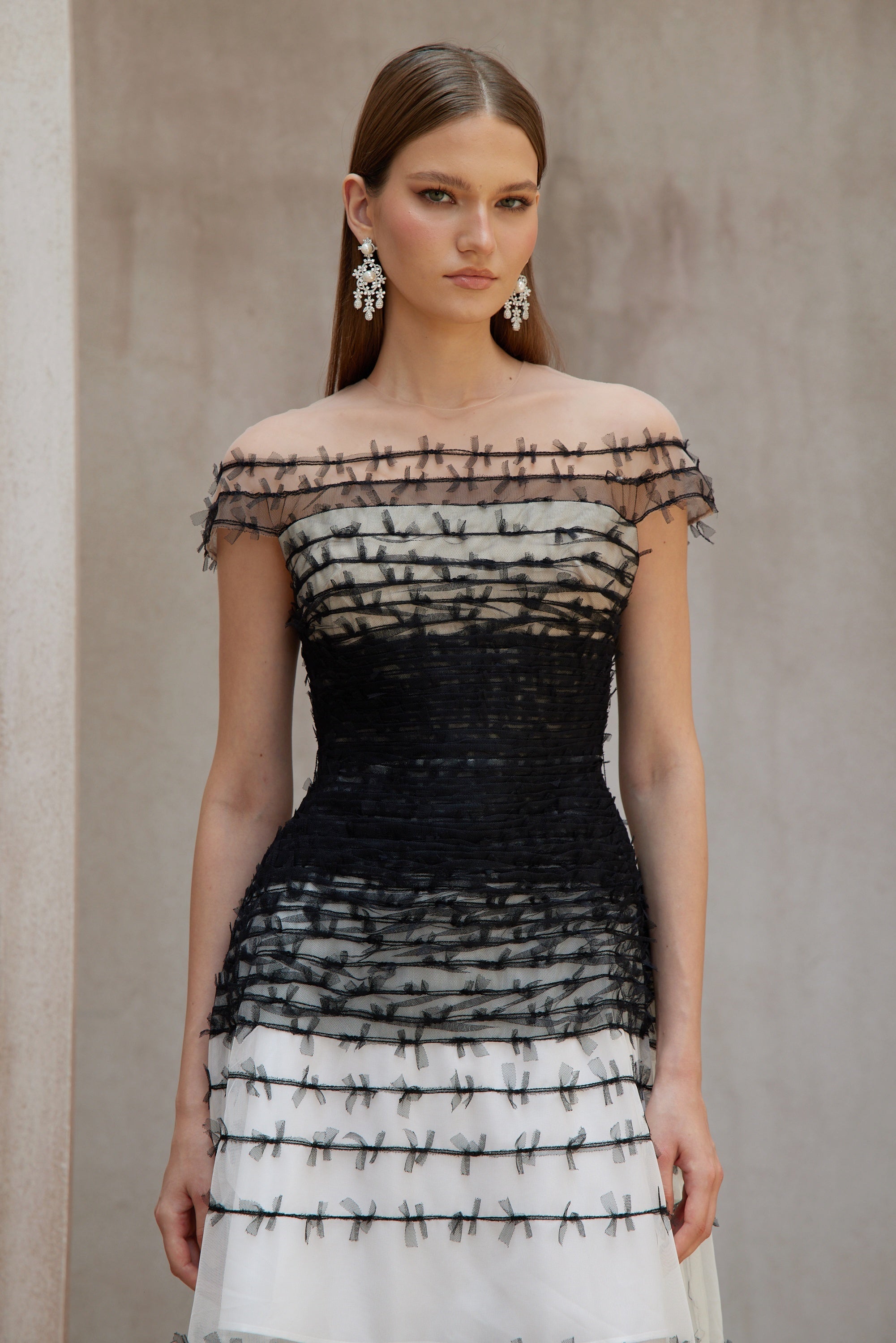 Eléonore Midi-Kleid aus Tüll mit Farbblock-Design