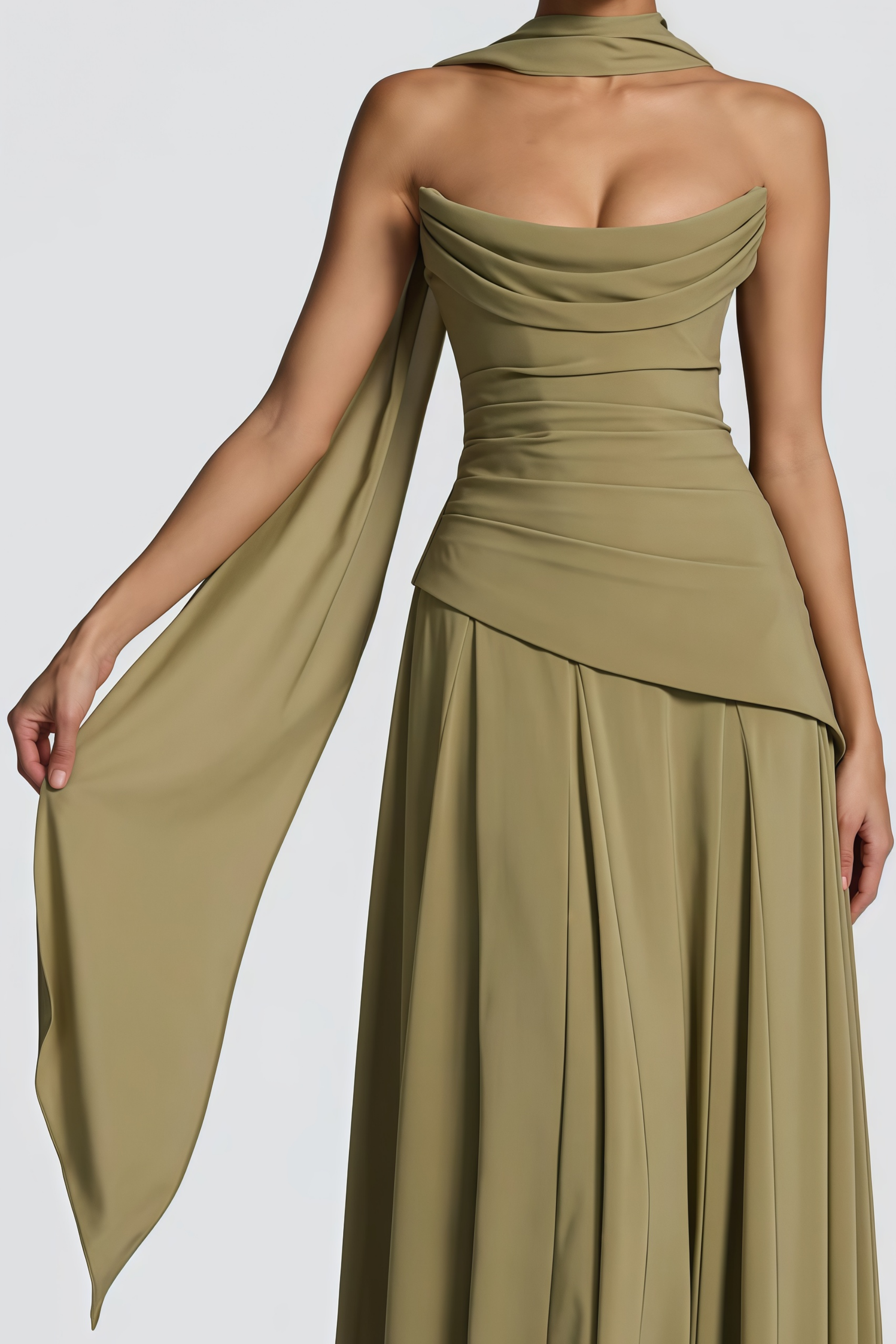 Maxikleid aus salbeigrünem Chiffon