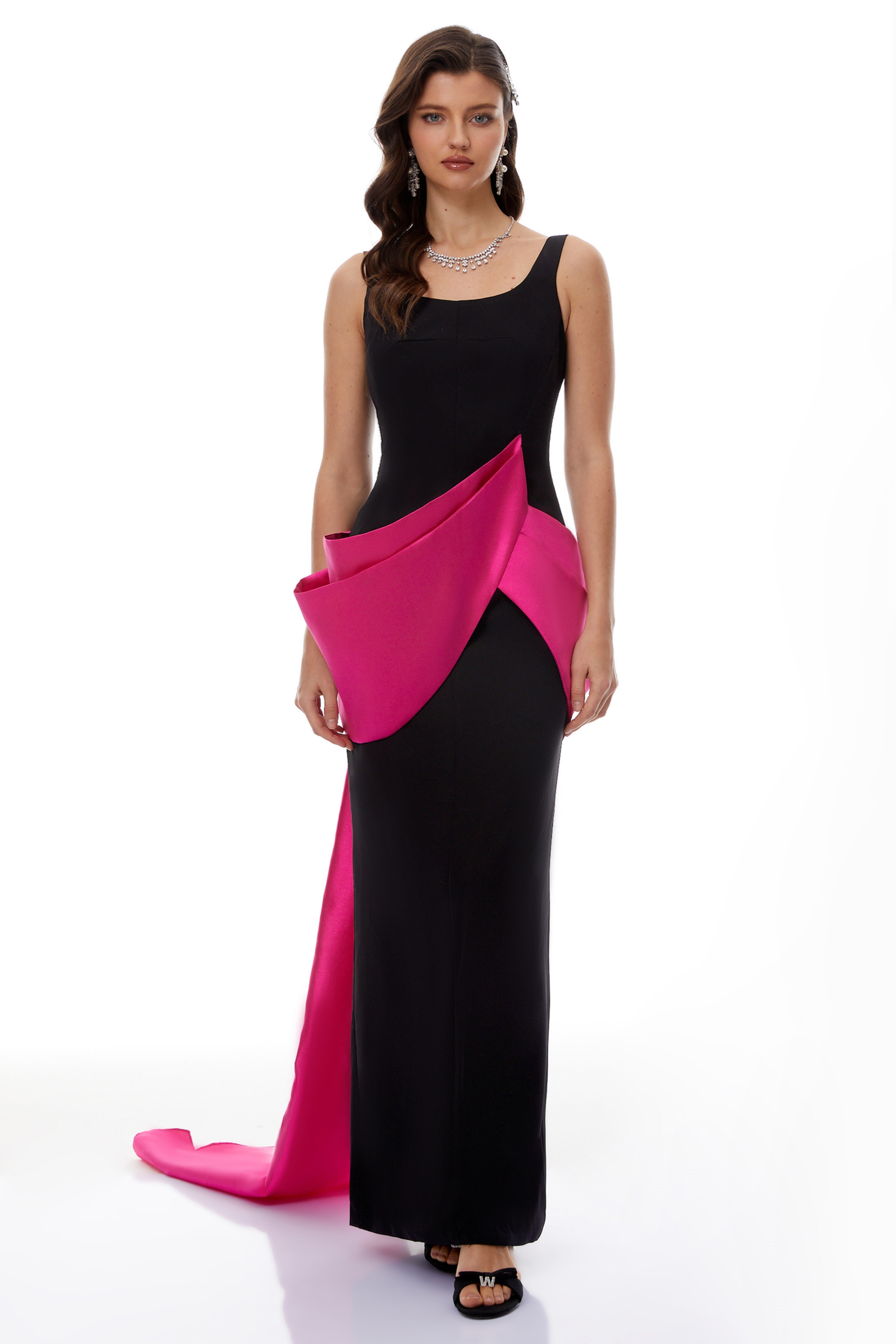 Aurora Schwarzes Color-Block-Maxikleid mit Lagenlook