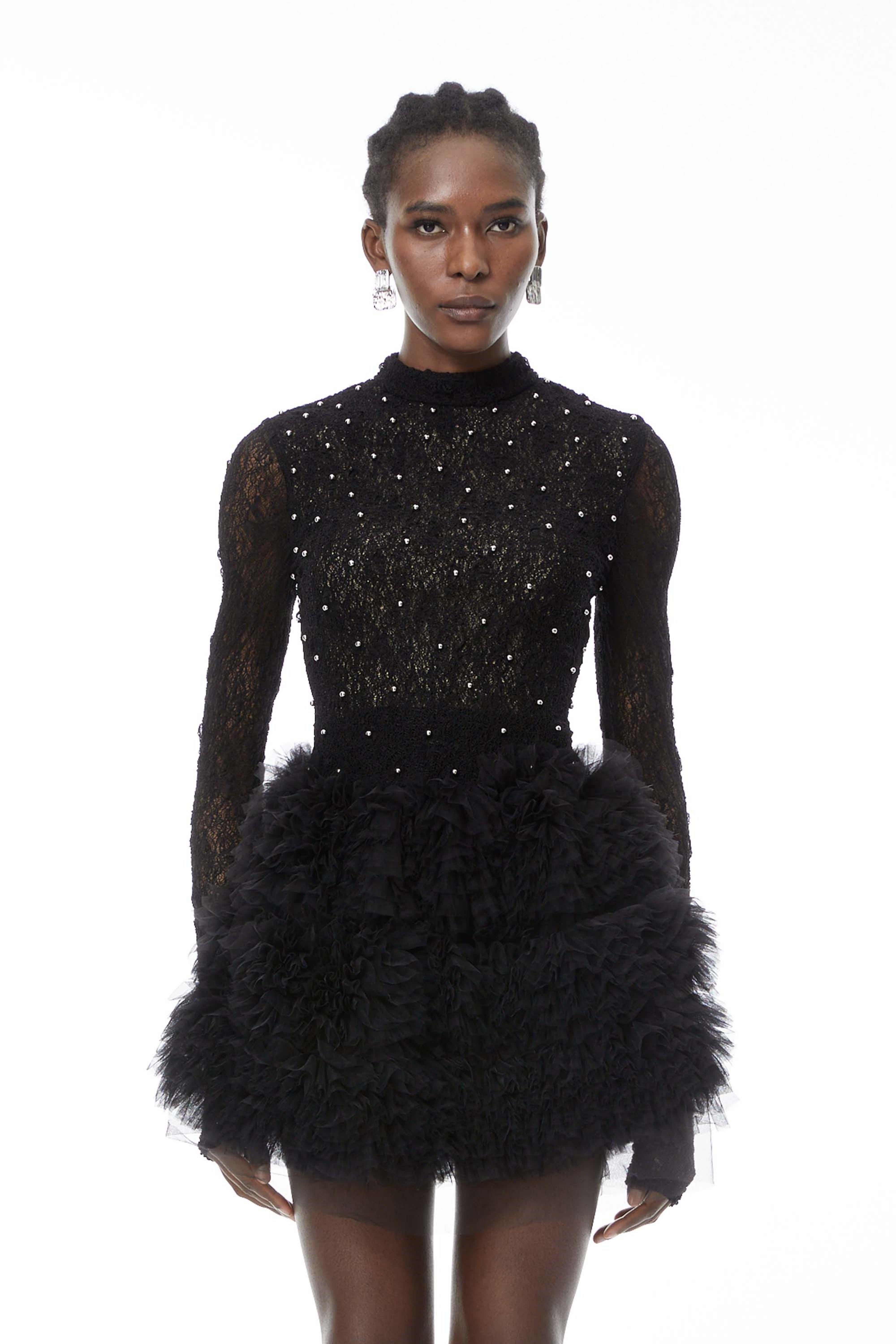 Bernice Schwarz Verziertes Stufenkleid