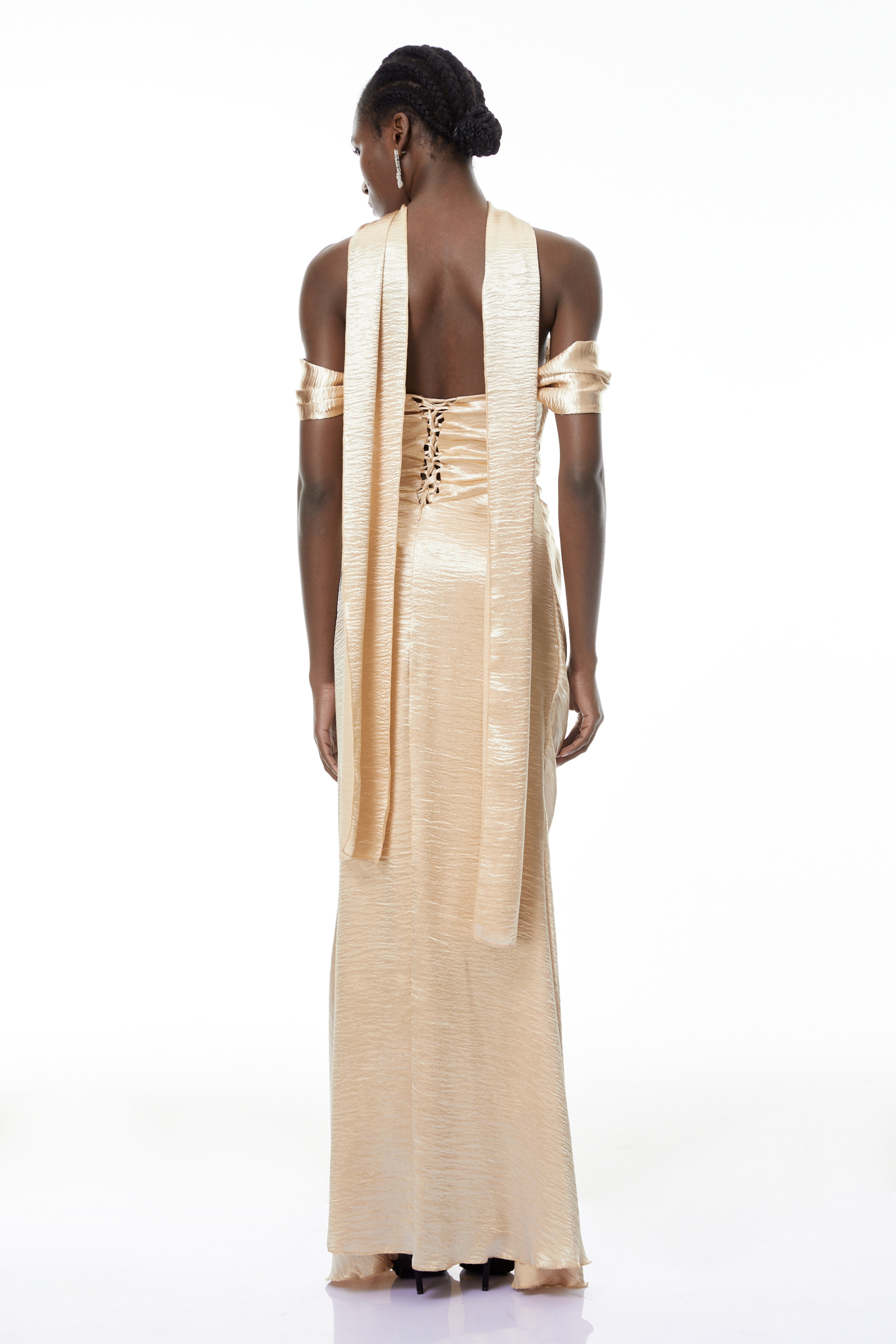 Blanche Gold Schulterfreies Meerjungfrauen-Maxikleid