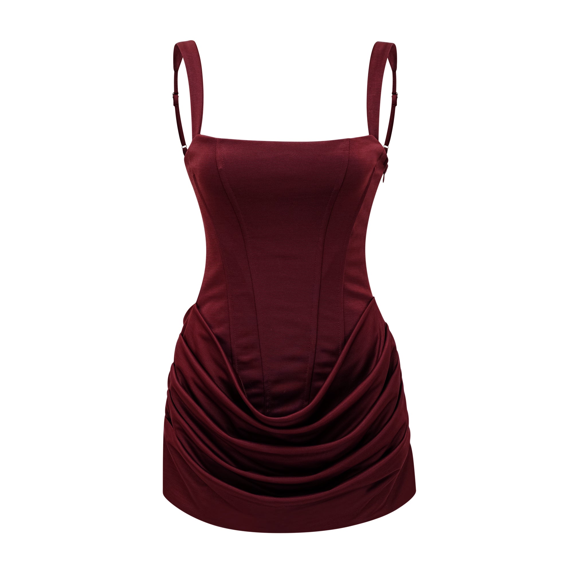 Paulette Rotes gerafftes Bodycon-Minikleid