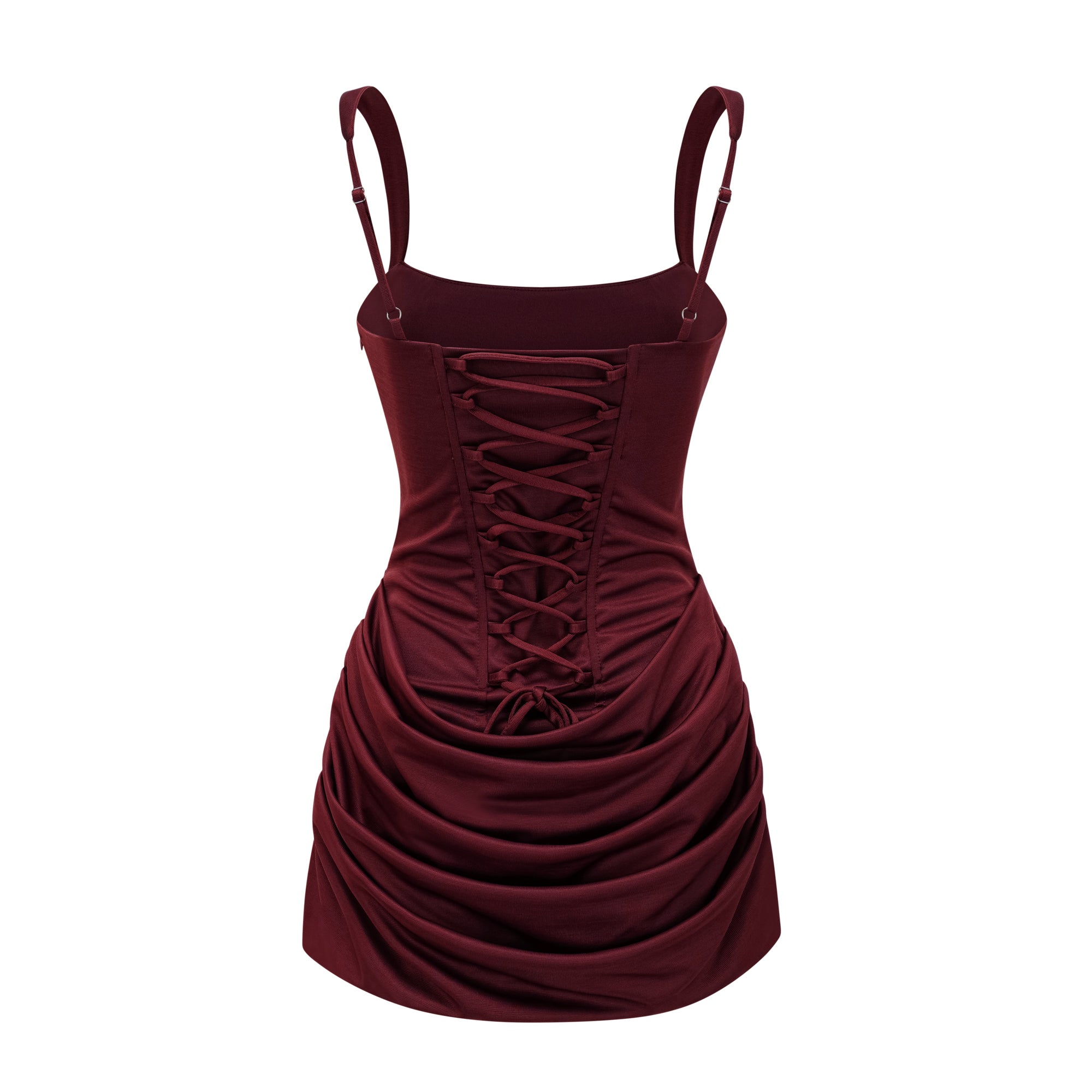 Paulette Rotes gerafftes Bodycon-Minikleid