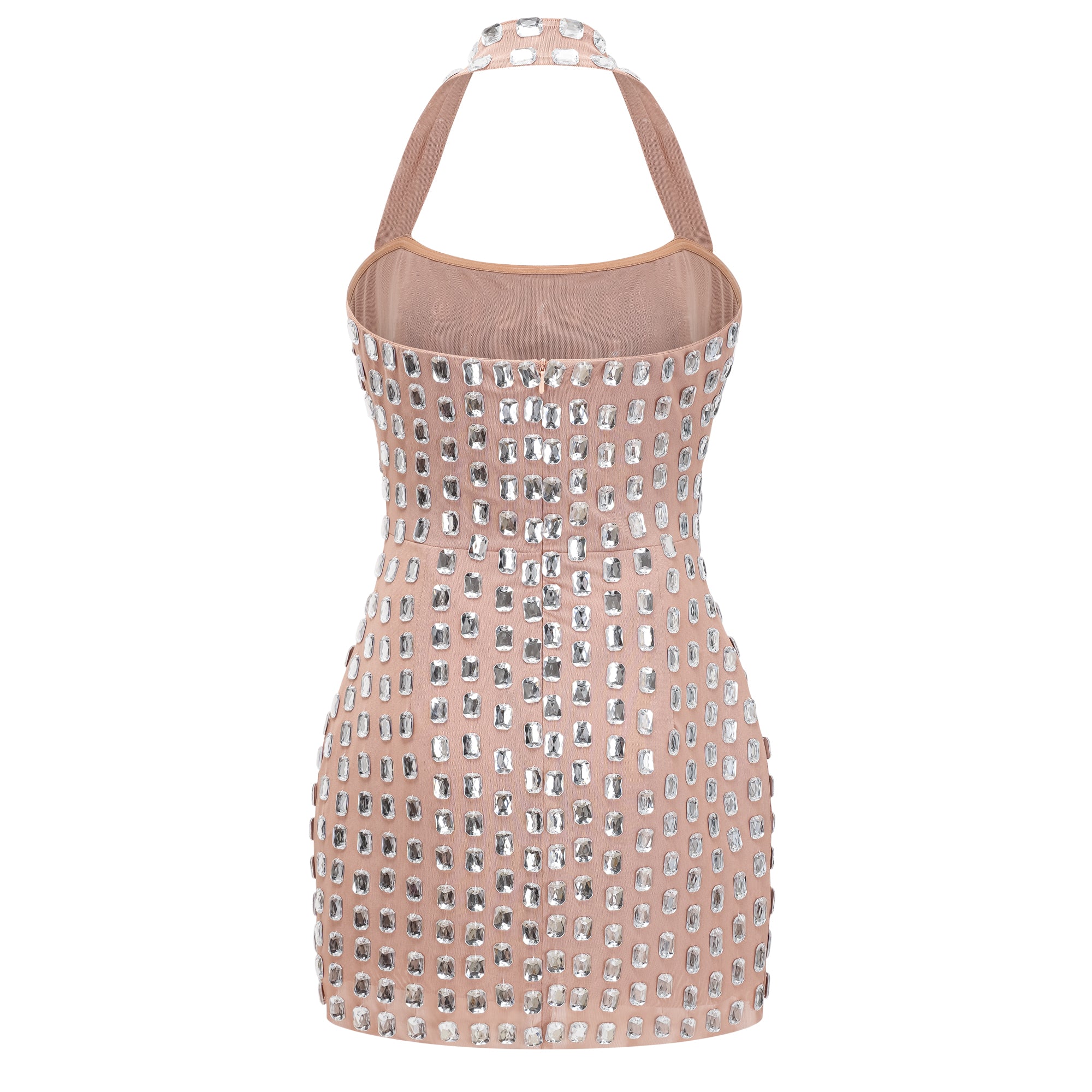 Giustina Silber Halterneck-Minikleid mit Schleife und Kristallen