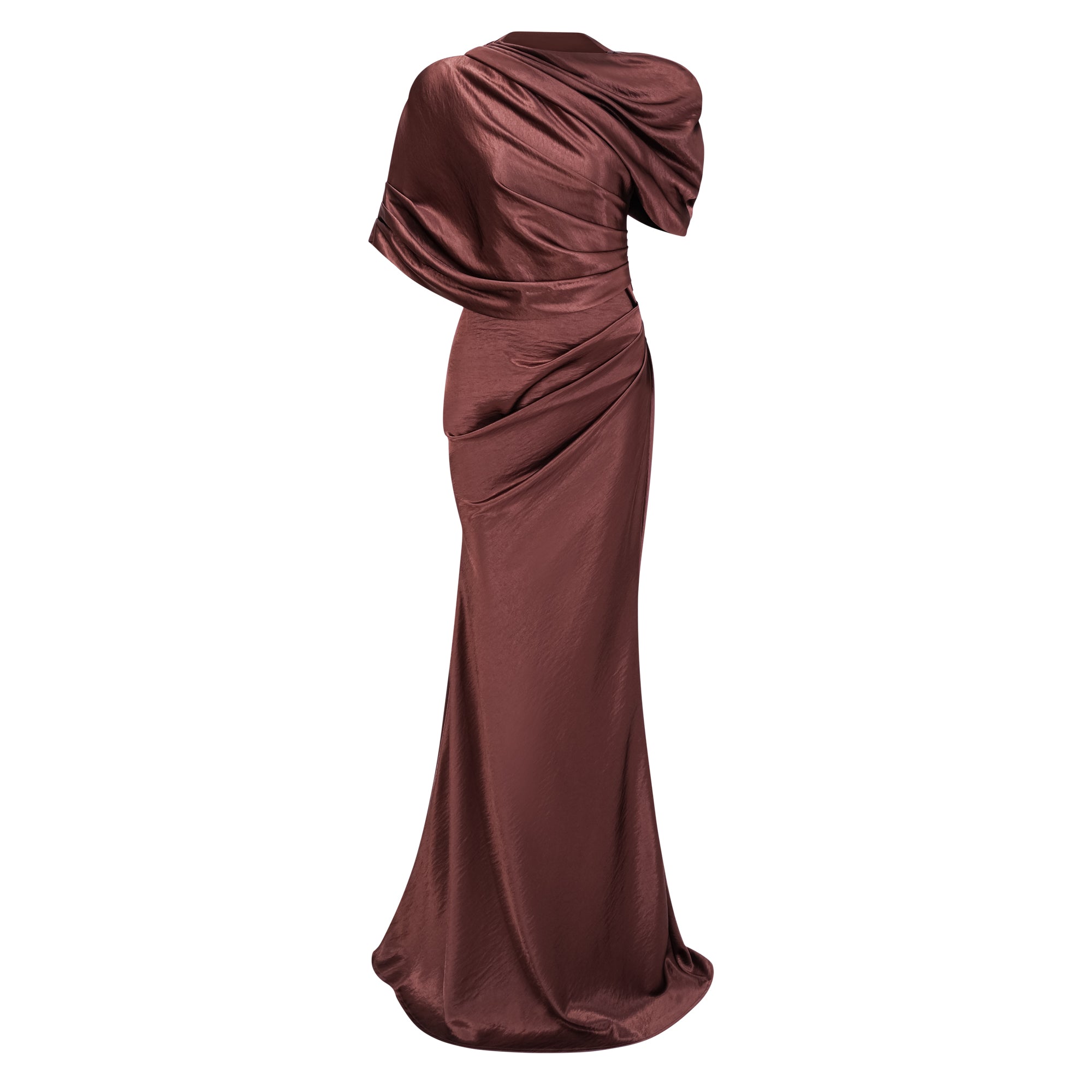 Luisa Brown Asymmetrisches Maxikleid aus gerafftem Satin