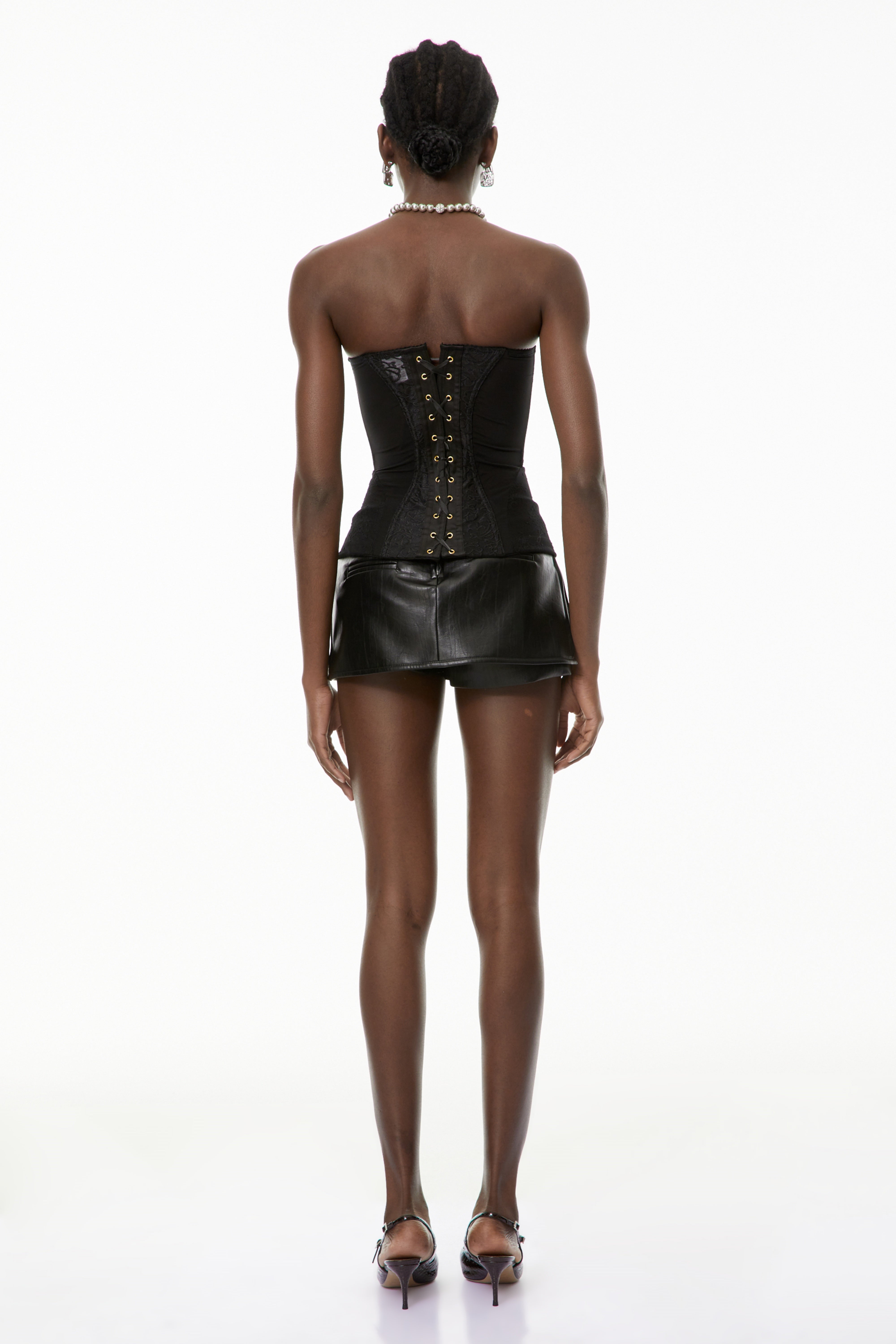 Ella Schwarzes Spitzen-Korsett-Oberteil mit Blumenmuster