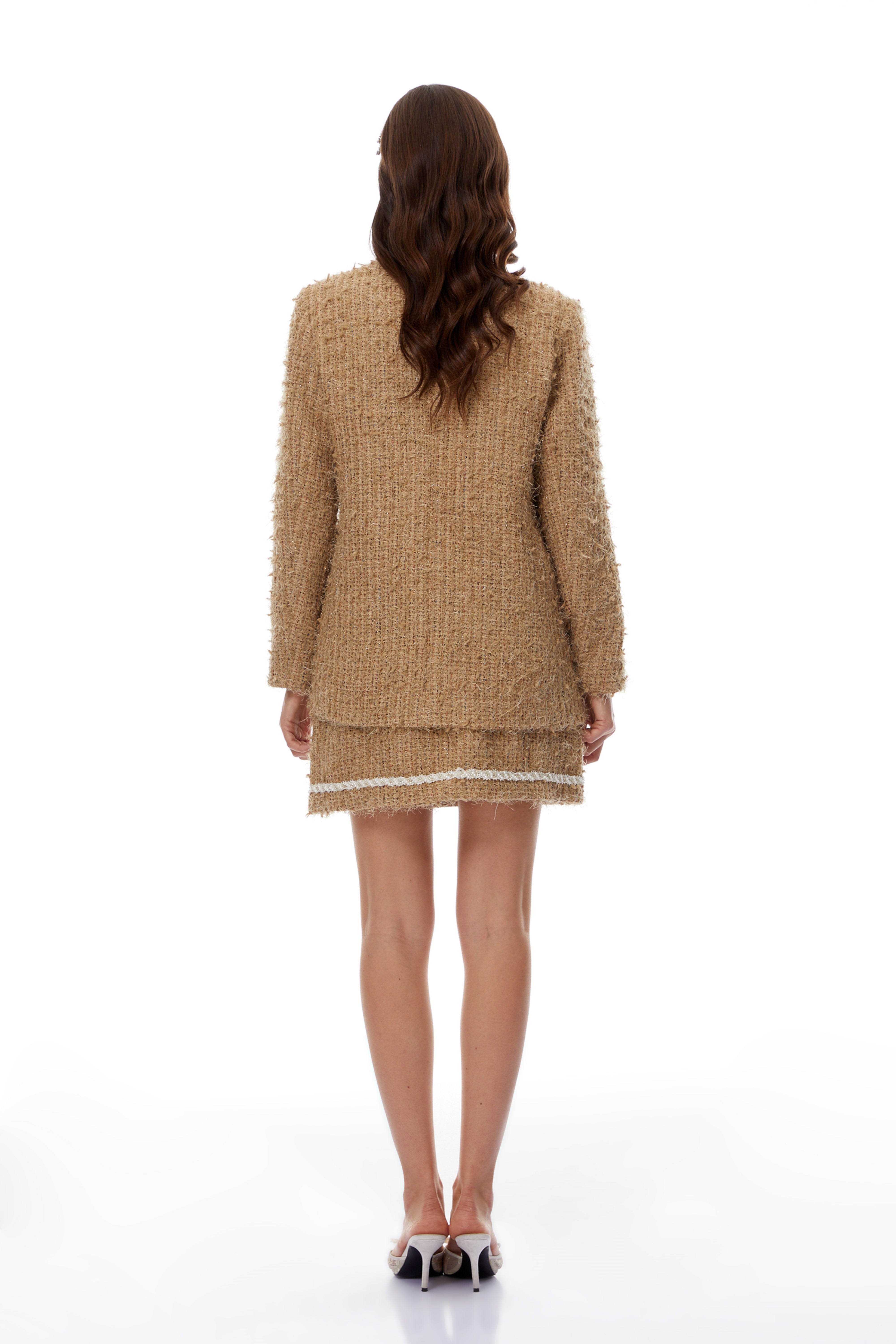 Ghita Gold Tweedjacke & Hemd zum Selbstbinden & Rock-Set