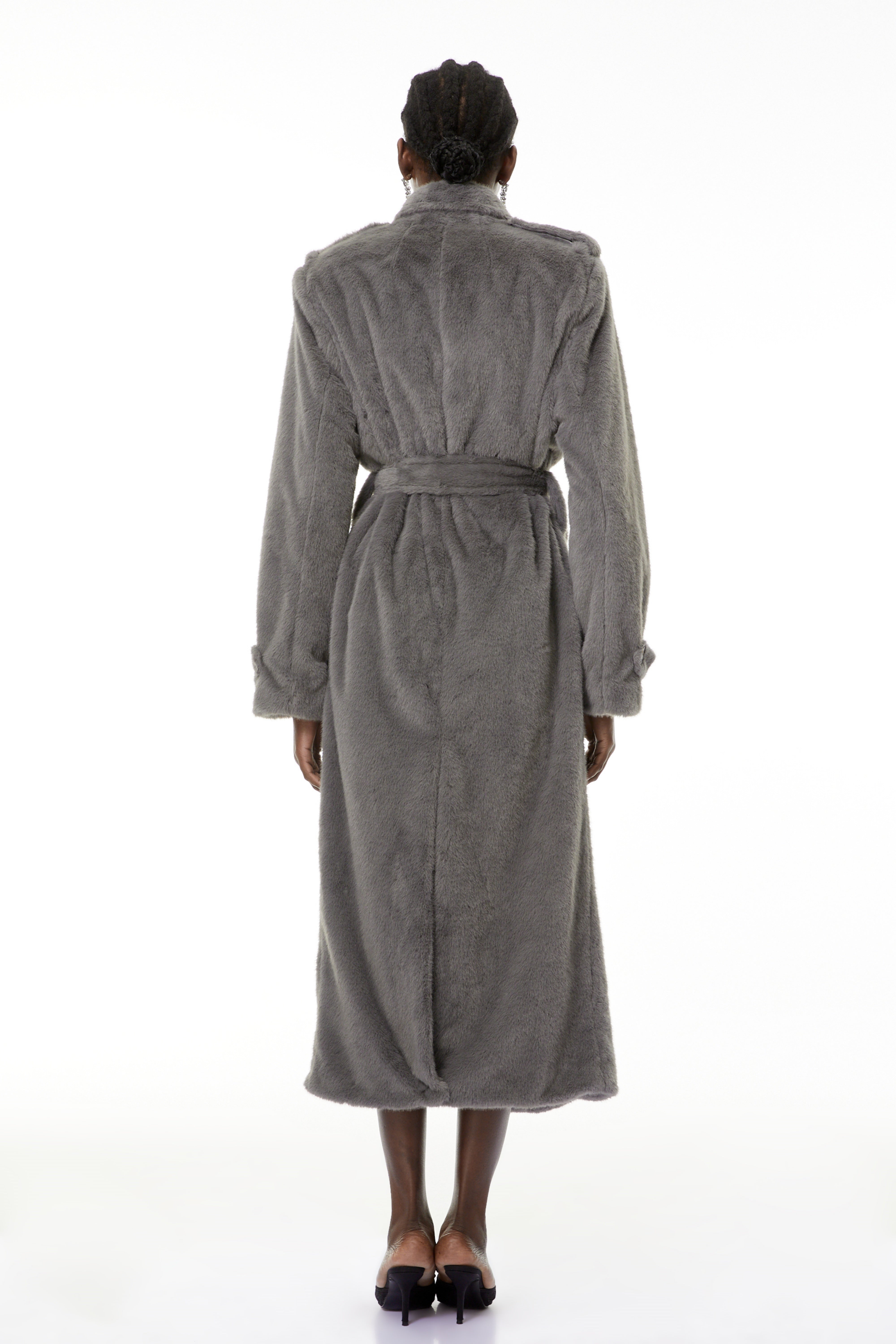 Gugulethu Grauer Kunstpelz-Langmantel