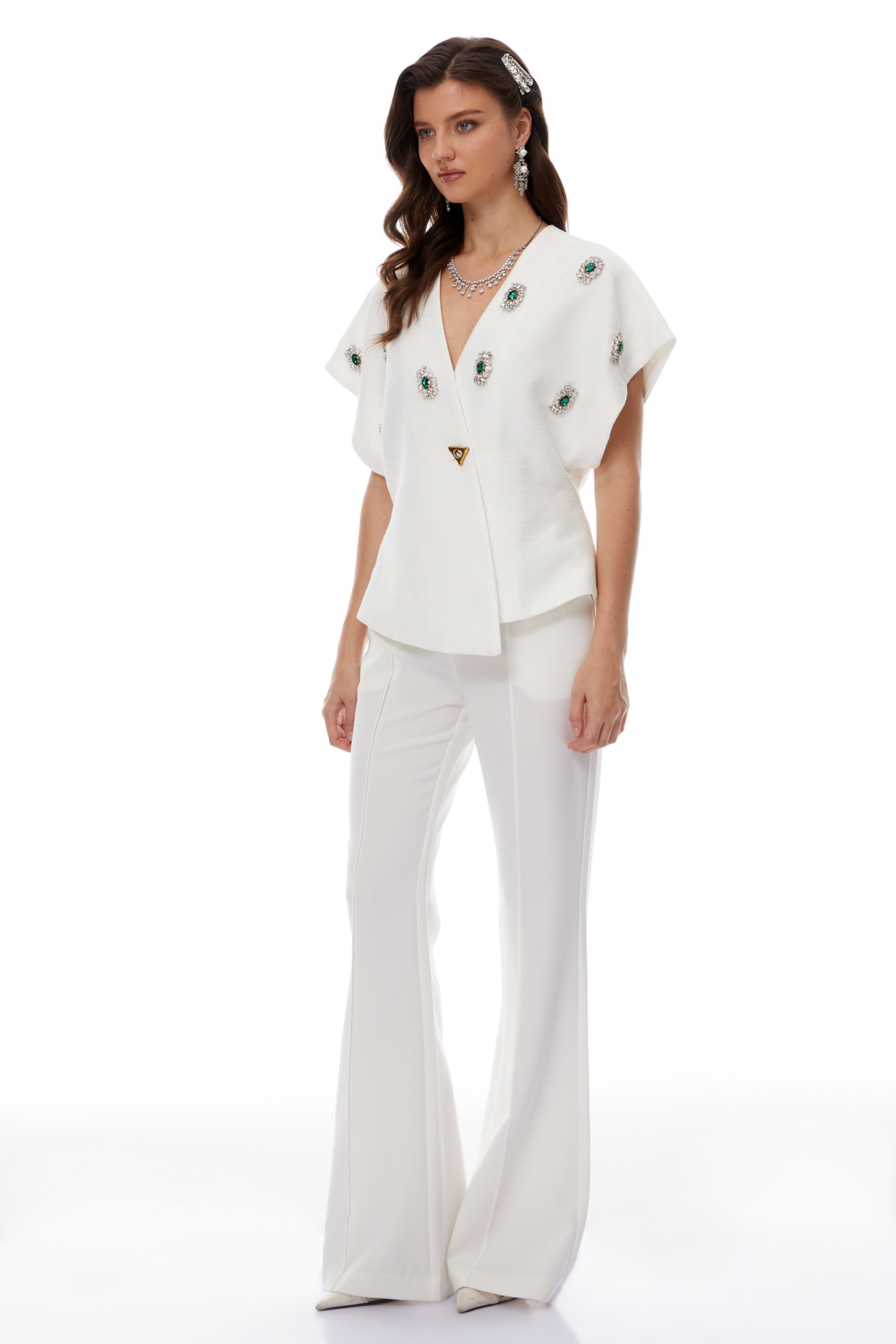 Ida Weiß Kristallverzierte asymmetrische Weste