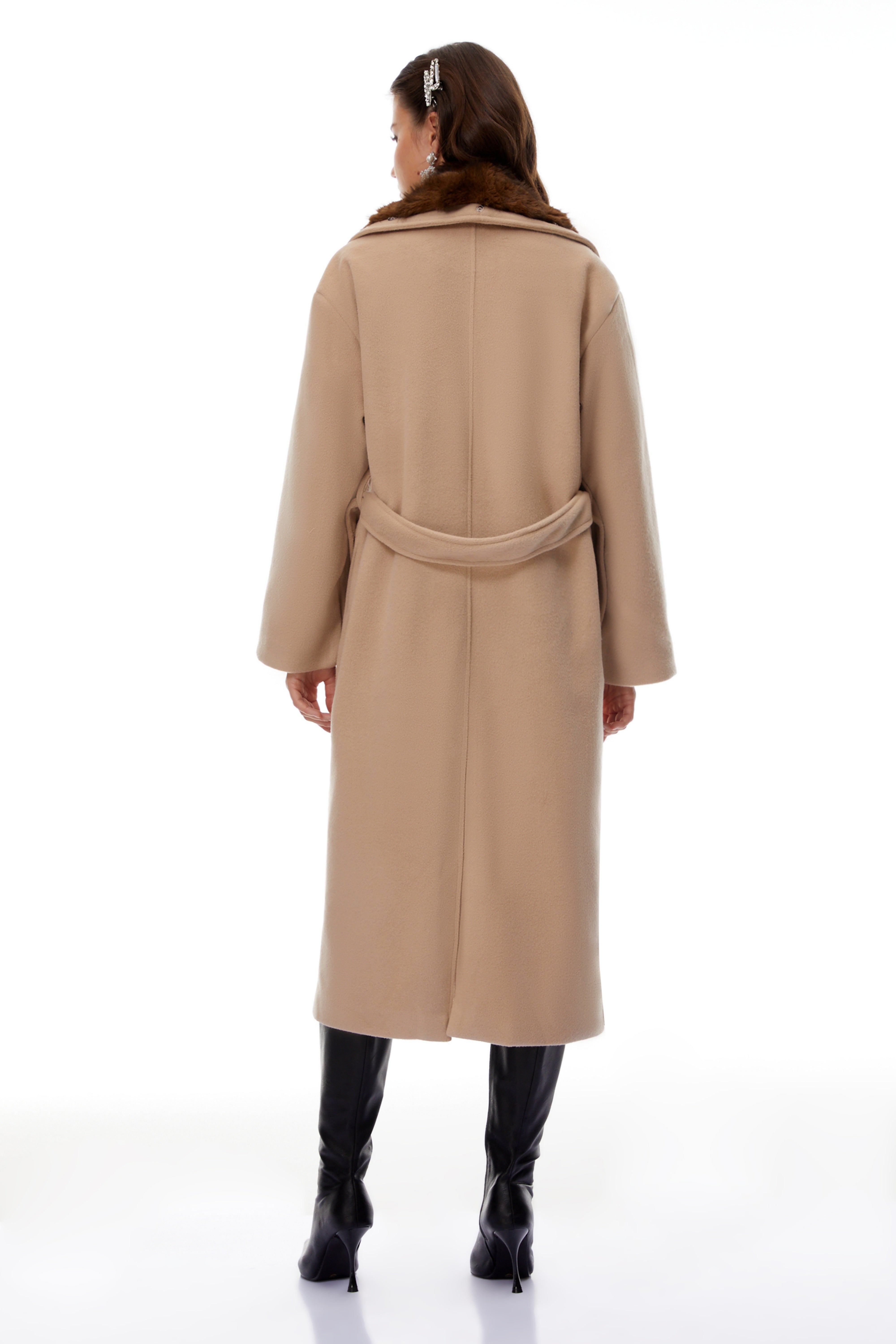 Ileana Khaki Trenchcoat mit Pelzbesatz