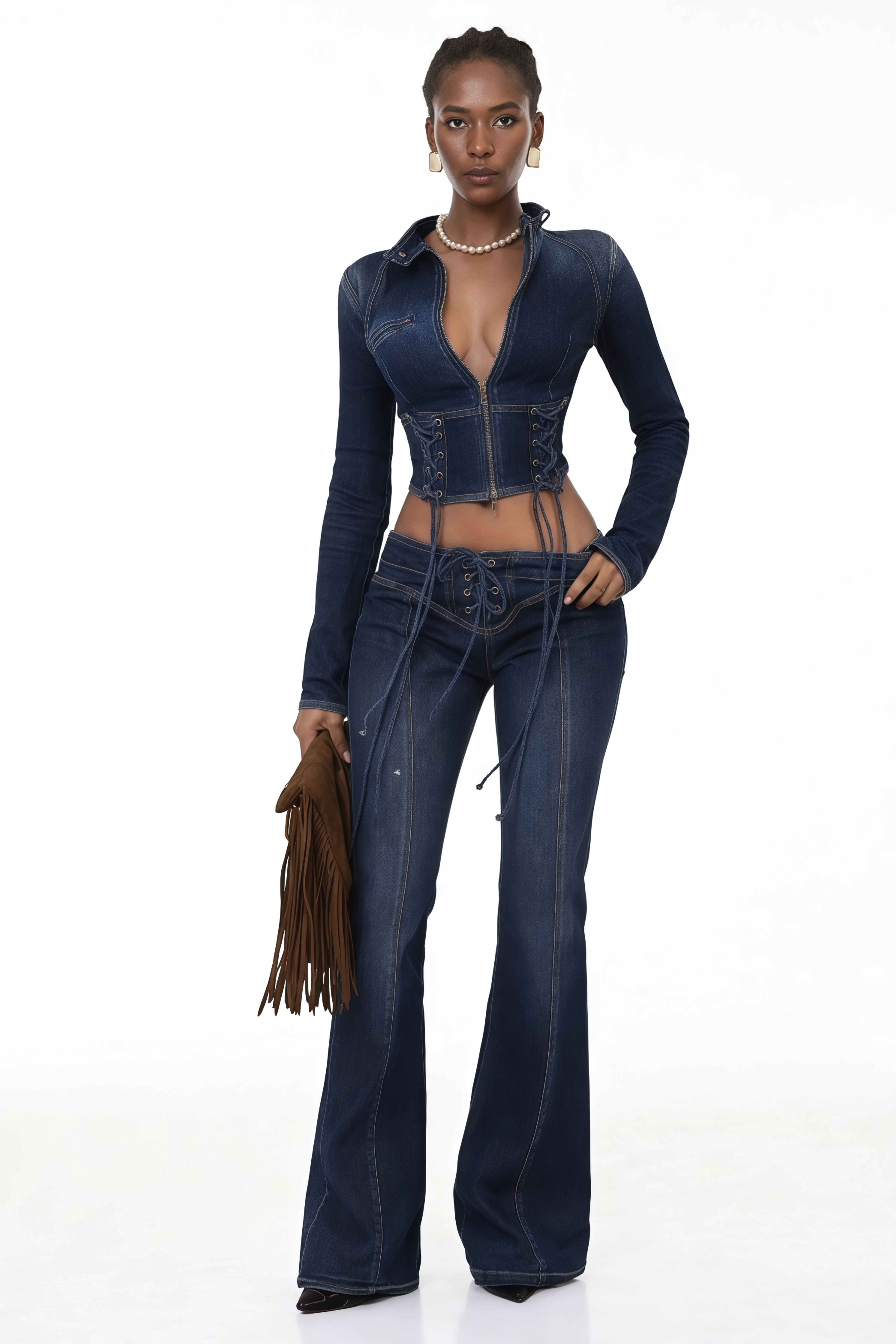 Kiona Indigo Blue Denim Schnür-Set