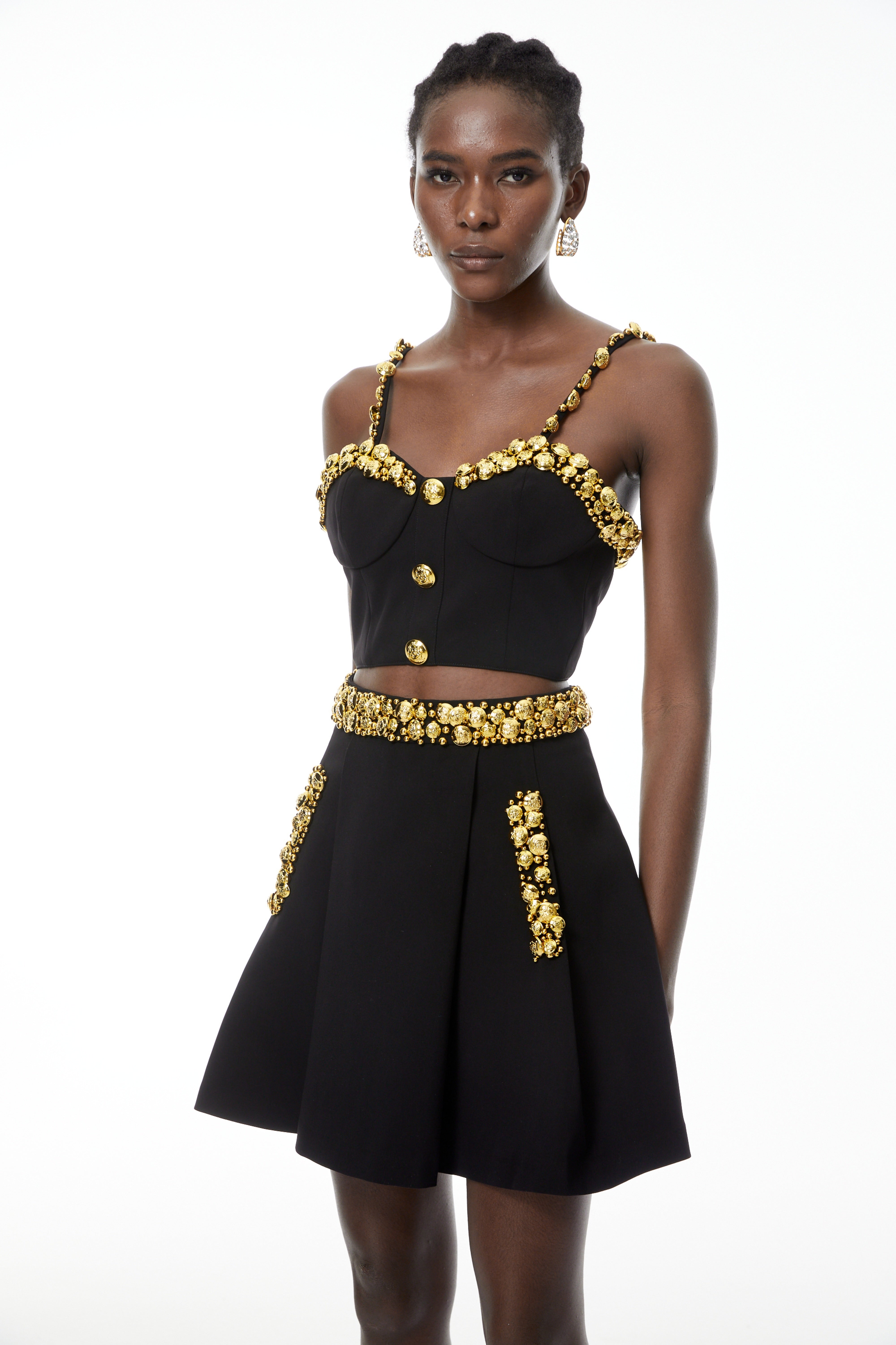 Kukka Schwarzes Oberteil & Minirock-Set mit Knöpfen