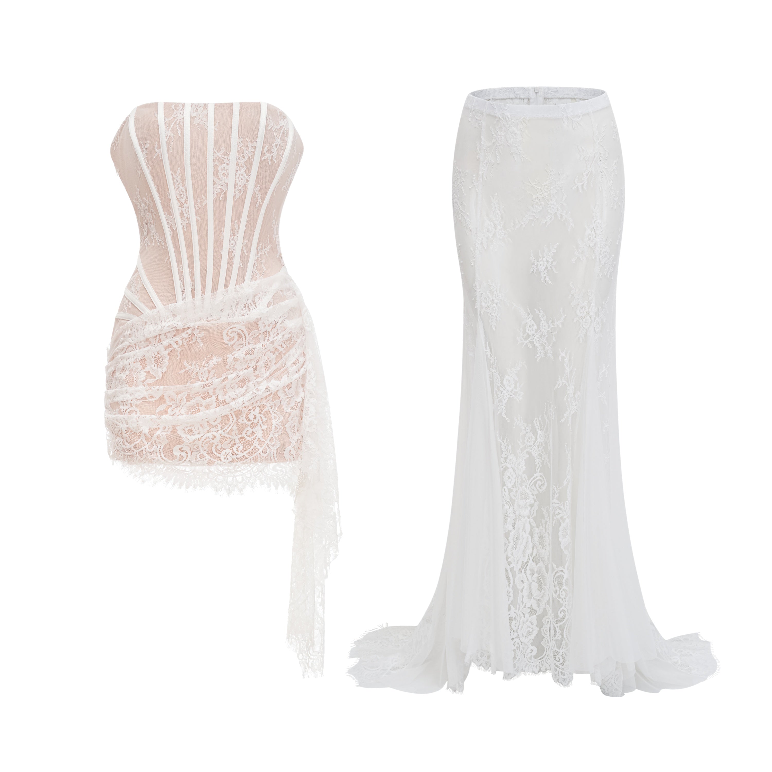 Margherita Weißes Spitzenkleid mit Blumenmuster & Rock-Set