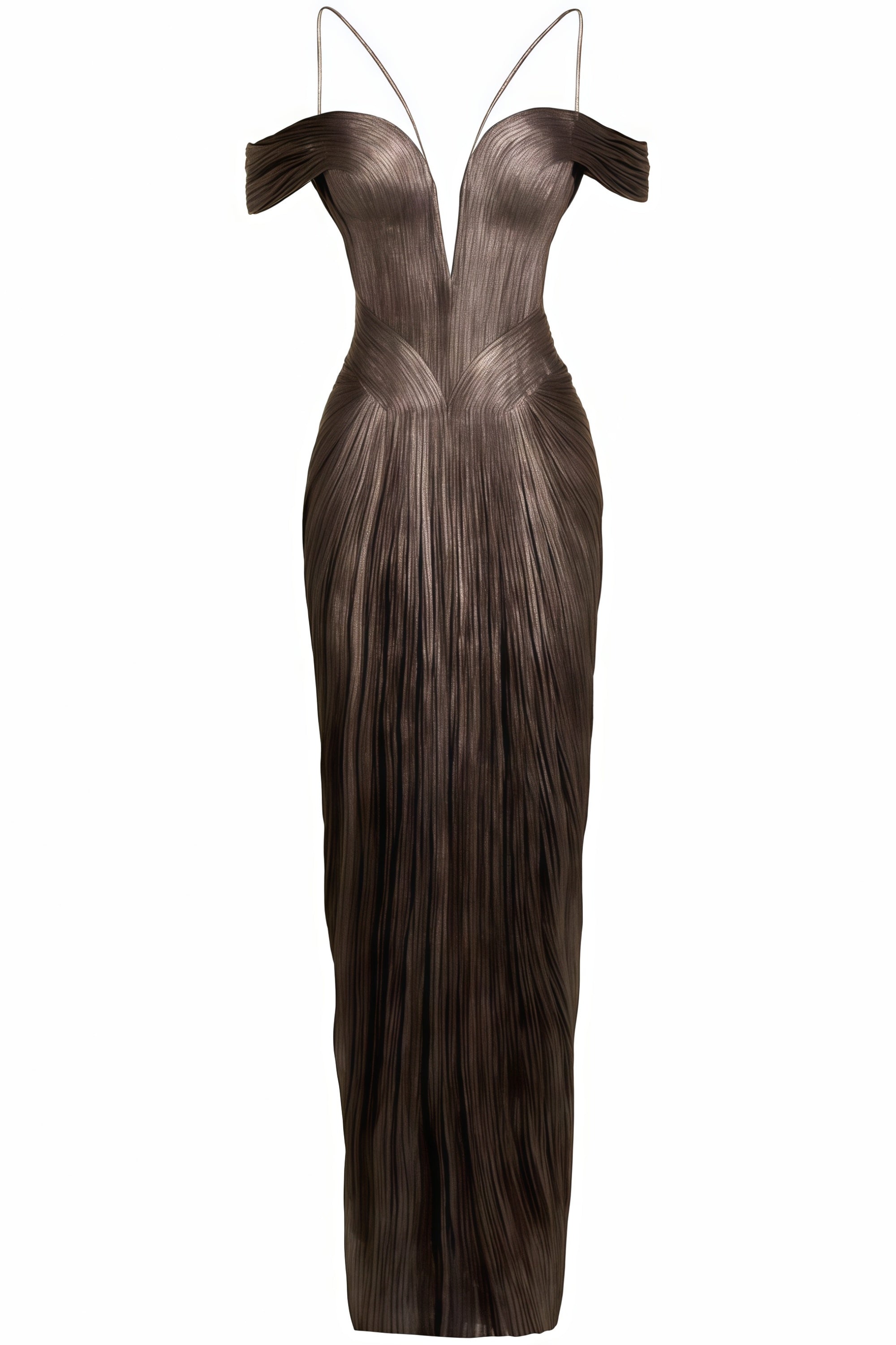 Tief ausgeschnittenes, schulterfreies Plissé-Kleid