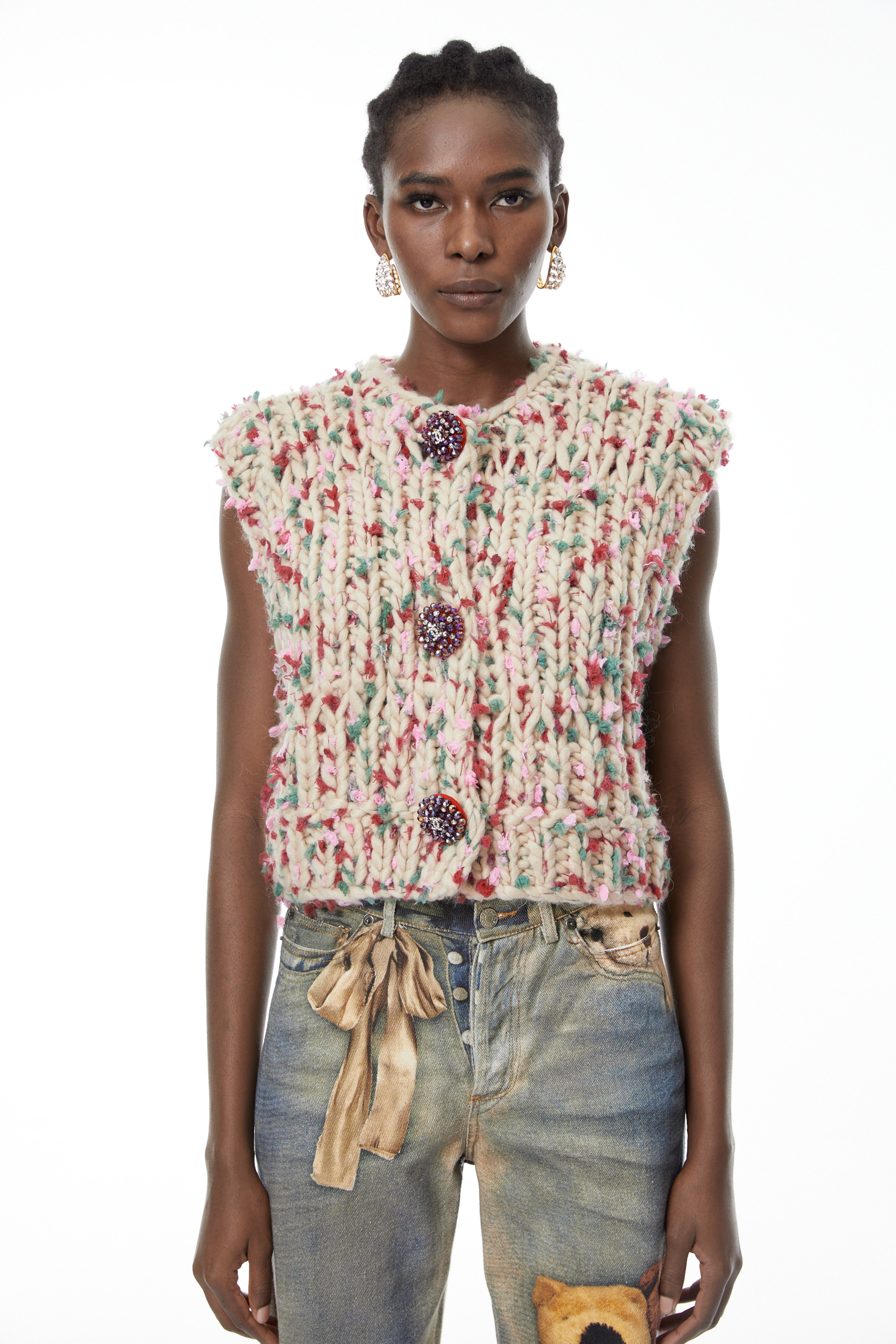 Mélisande Neutrale Strickweste mit Blumenmuster