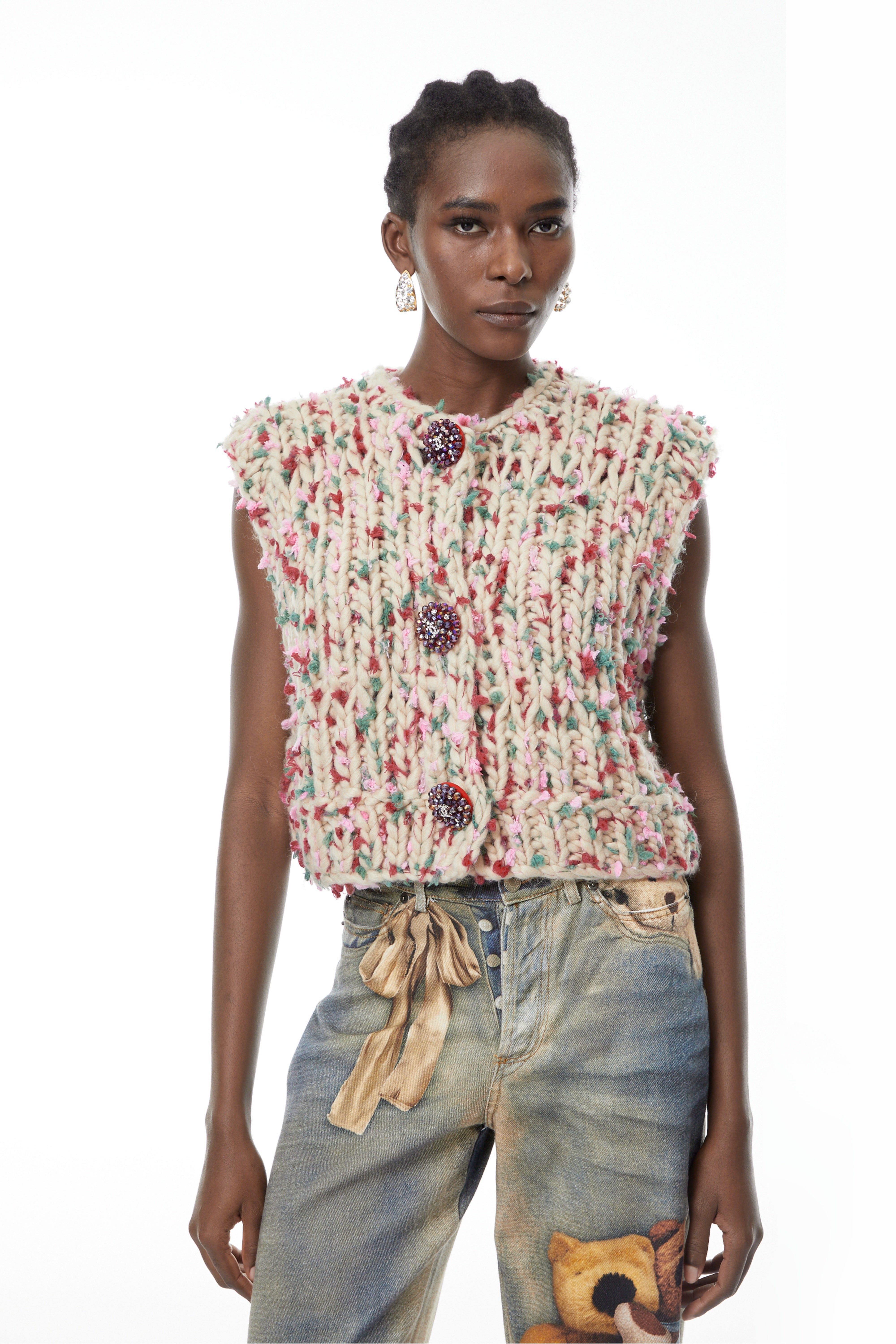 Mélisande Neutrale Strickweste mit Blumenmuster