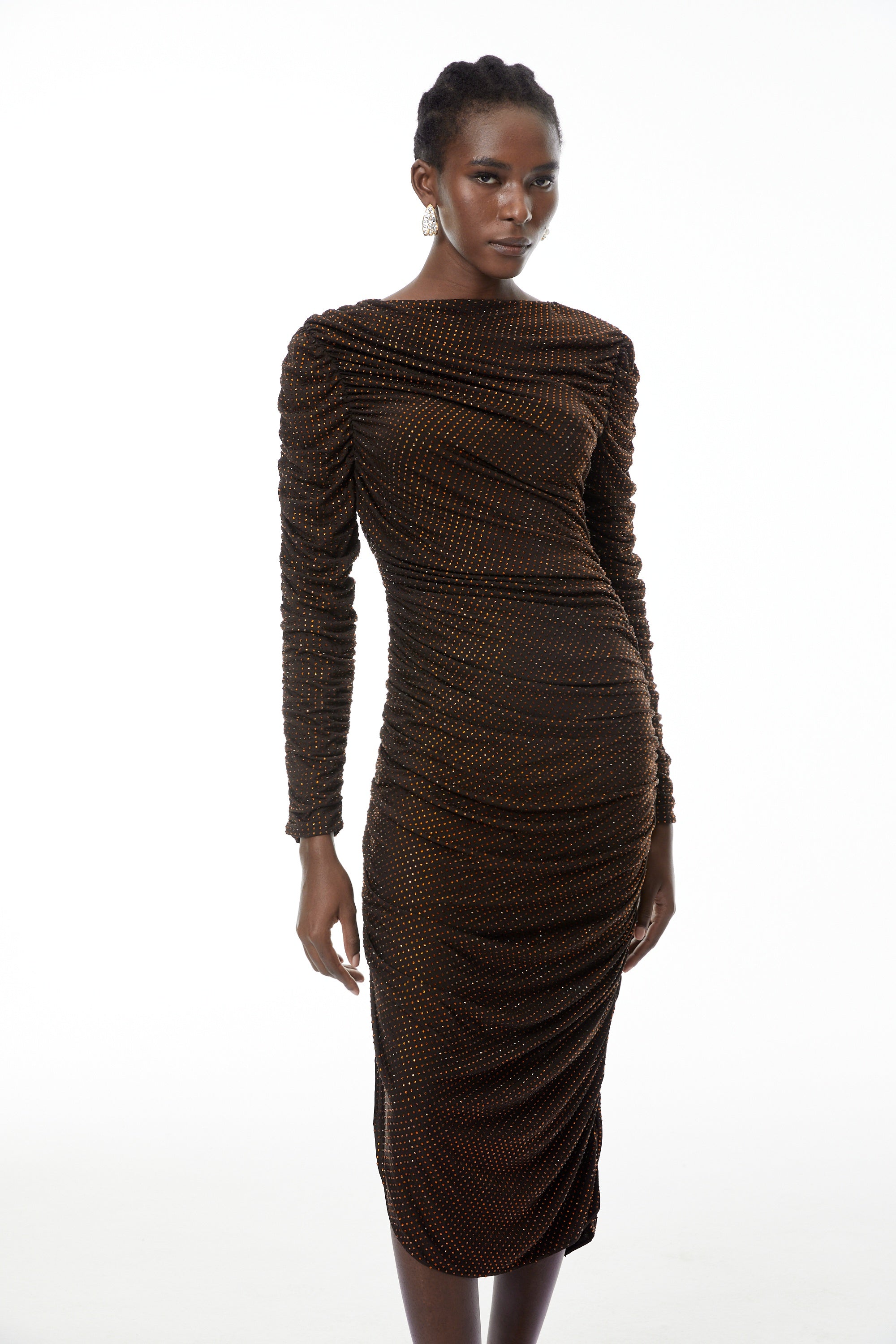 Mia Schokoladenbraunes Strass-Midikleid