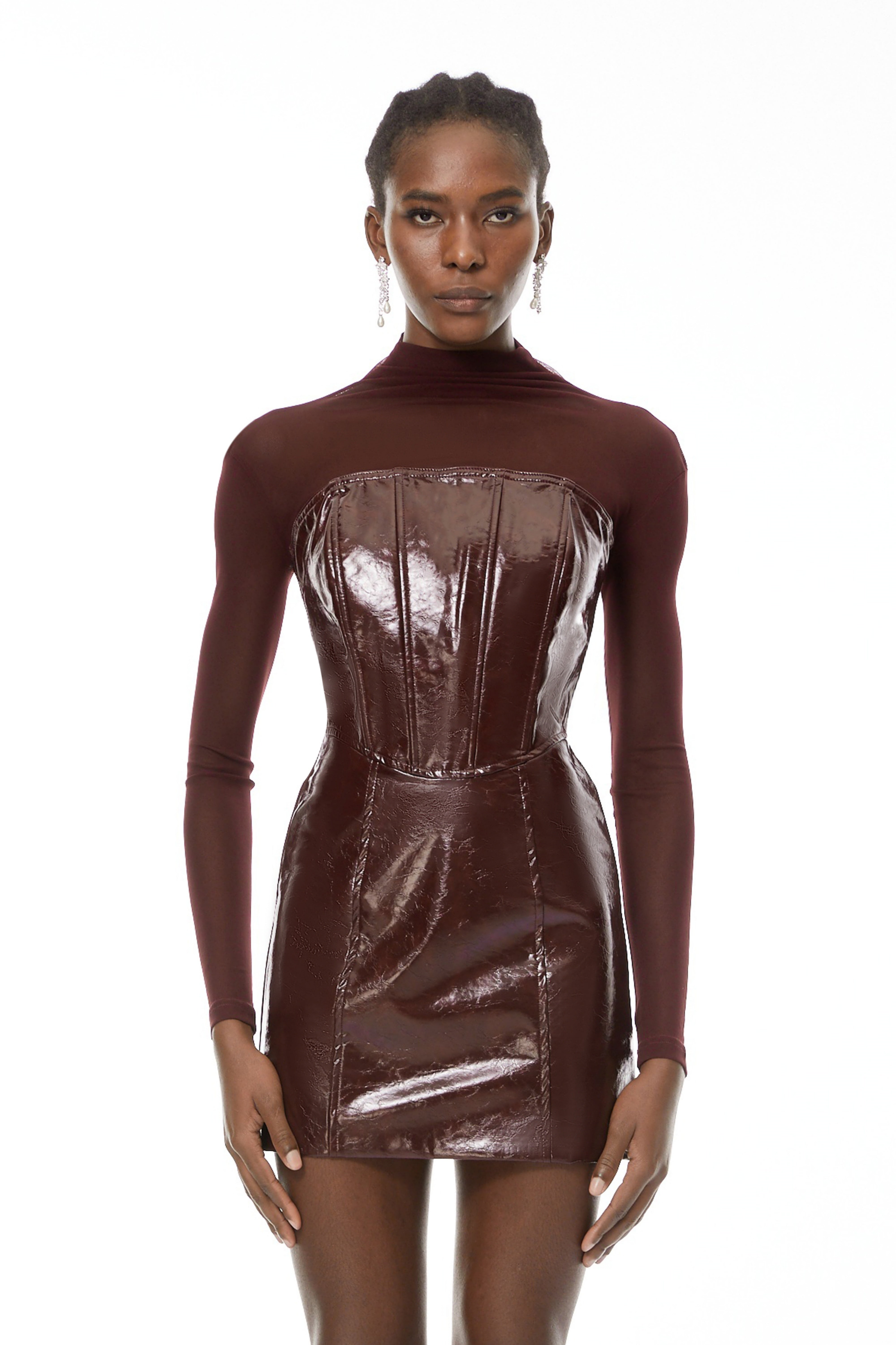 Millie Rotes Minikleid aus Kunstleder mit Tüll-Einsätzen