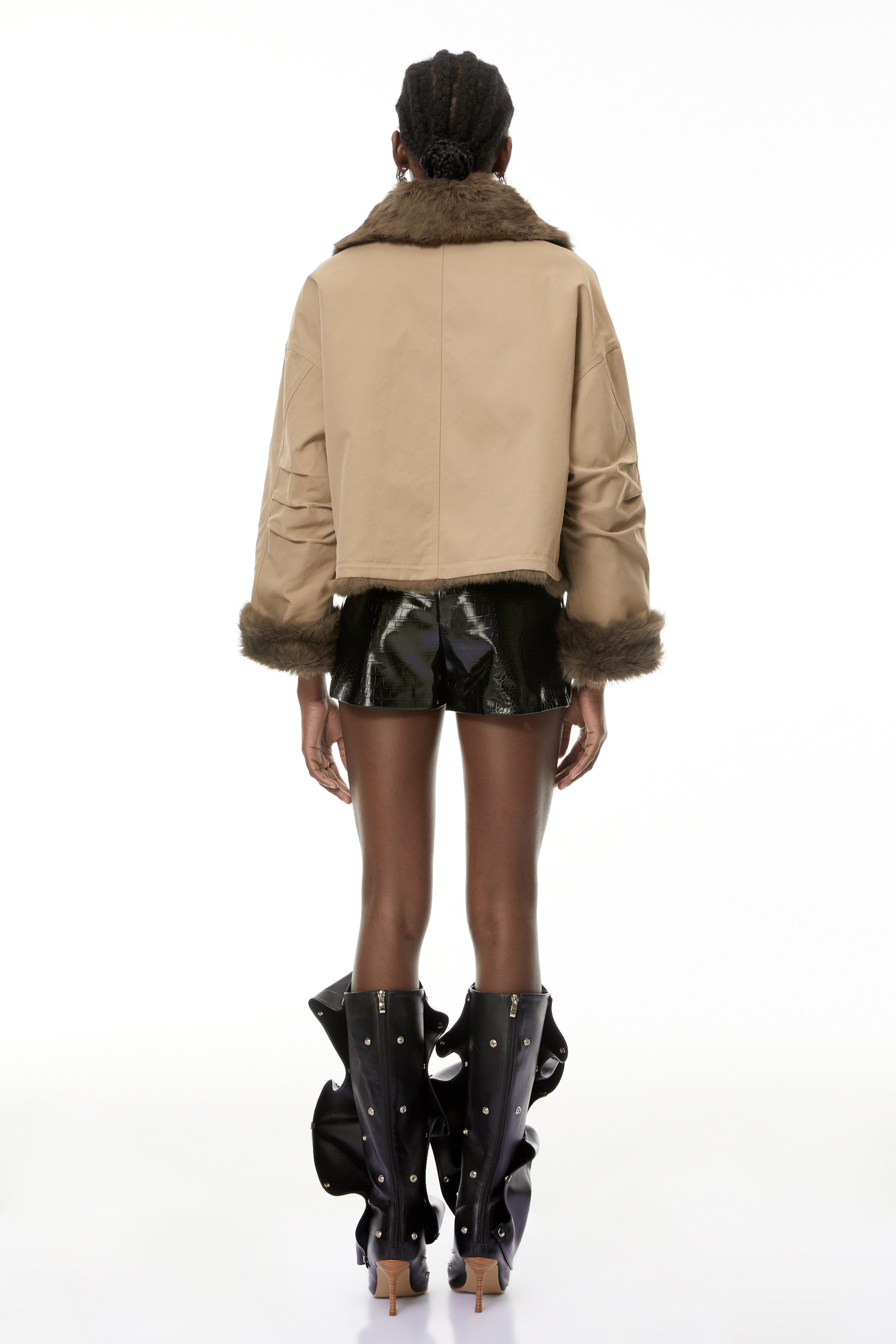 Nevaeh Khaki-Mantel mit Pelzbesatz