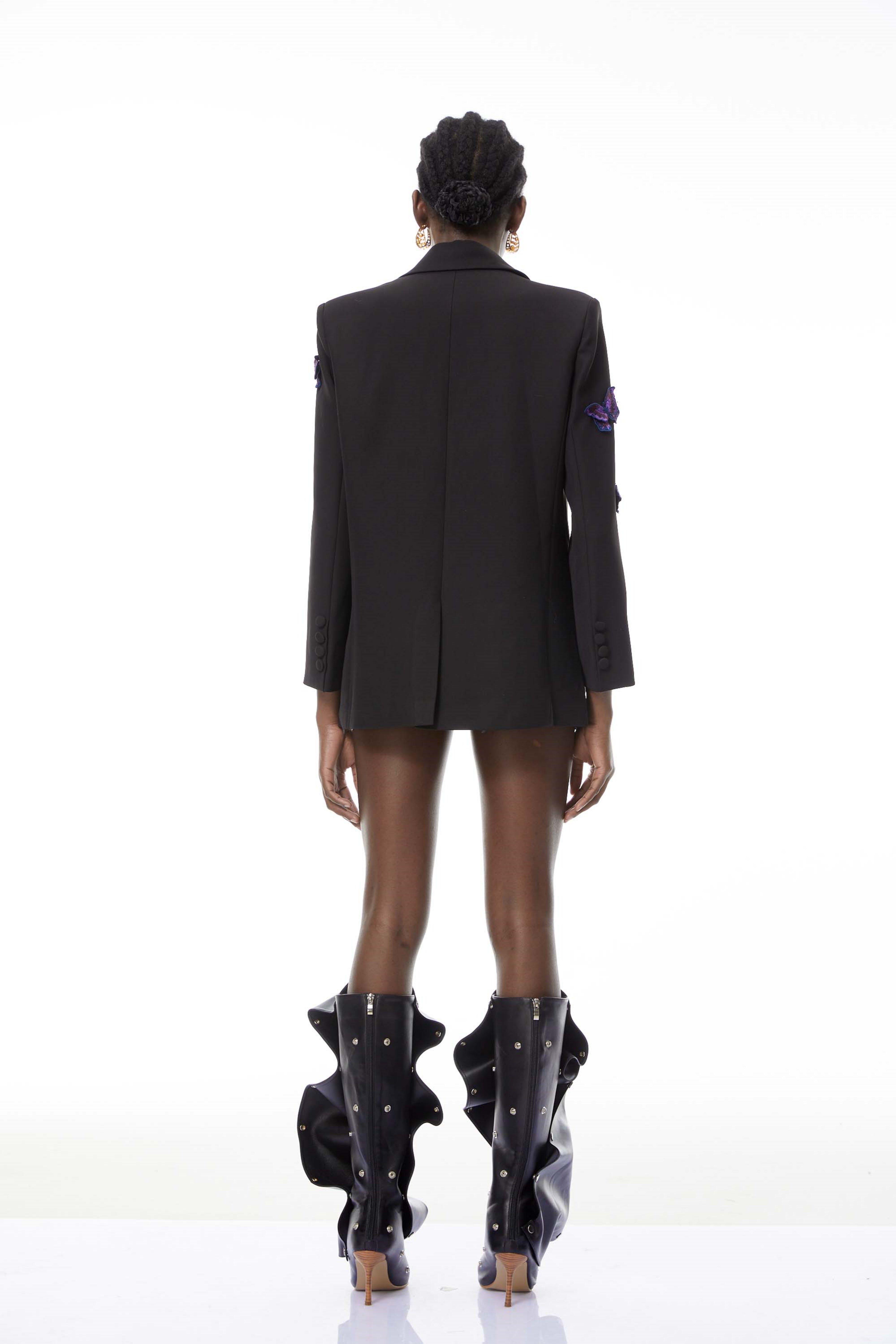 Odette Schwarzer Blazer mit Schmetterlingsstickerei