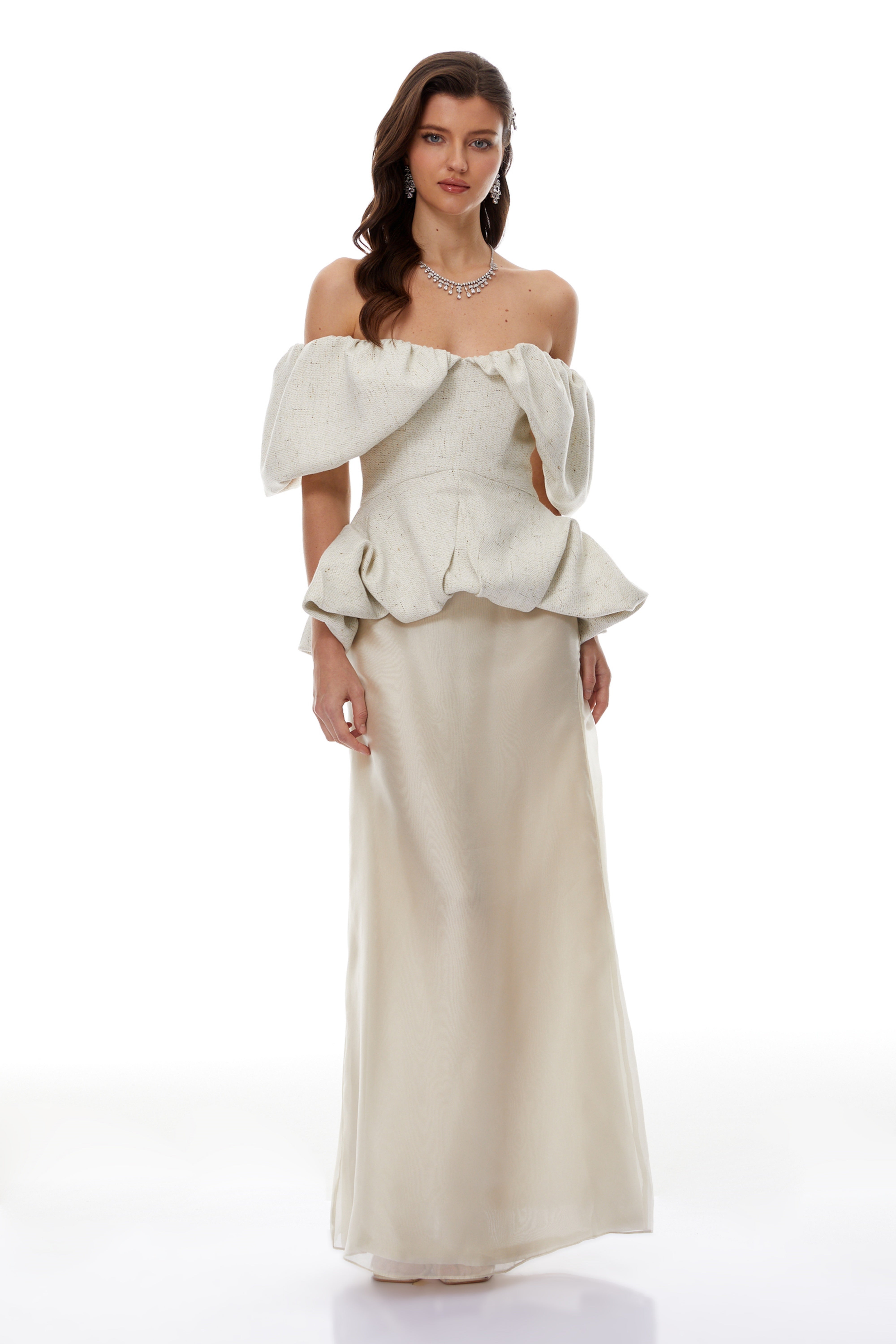 Sabine Weißes Bubble-Top mit Rüschen & Rock im Set