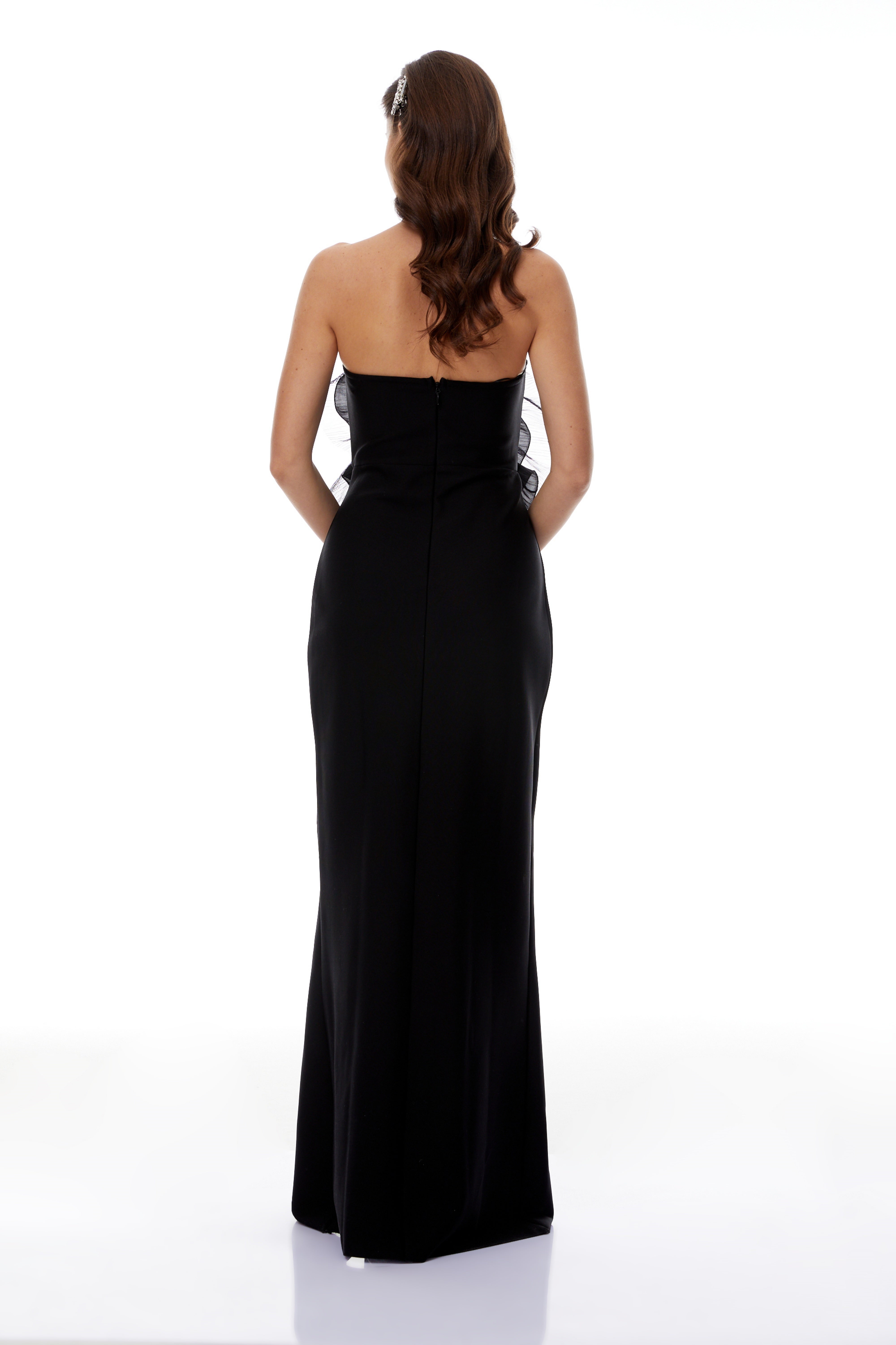 Susanne Black 3D-Maxikleid mit gerüschten Blütenblättern