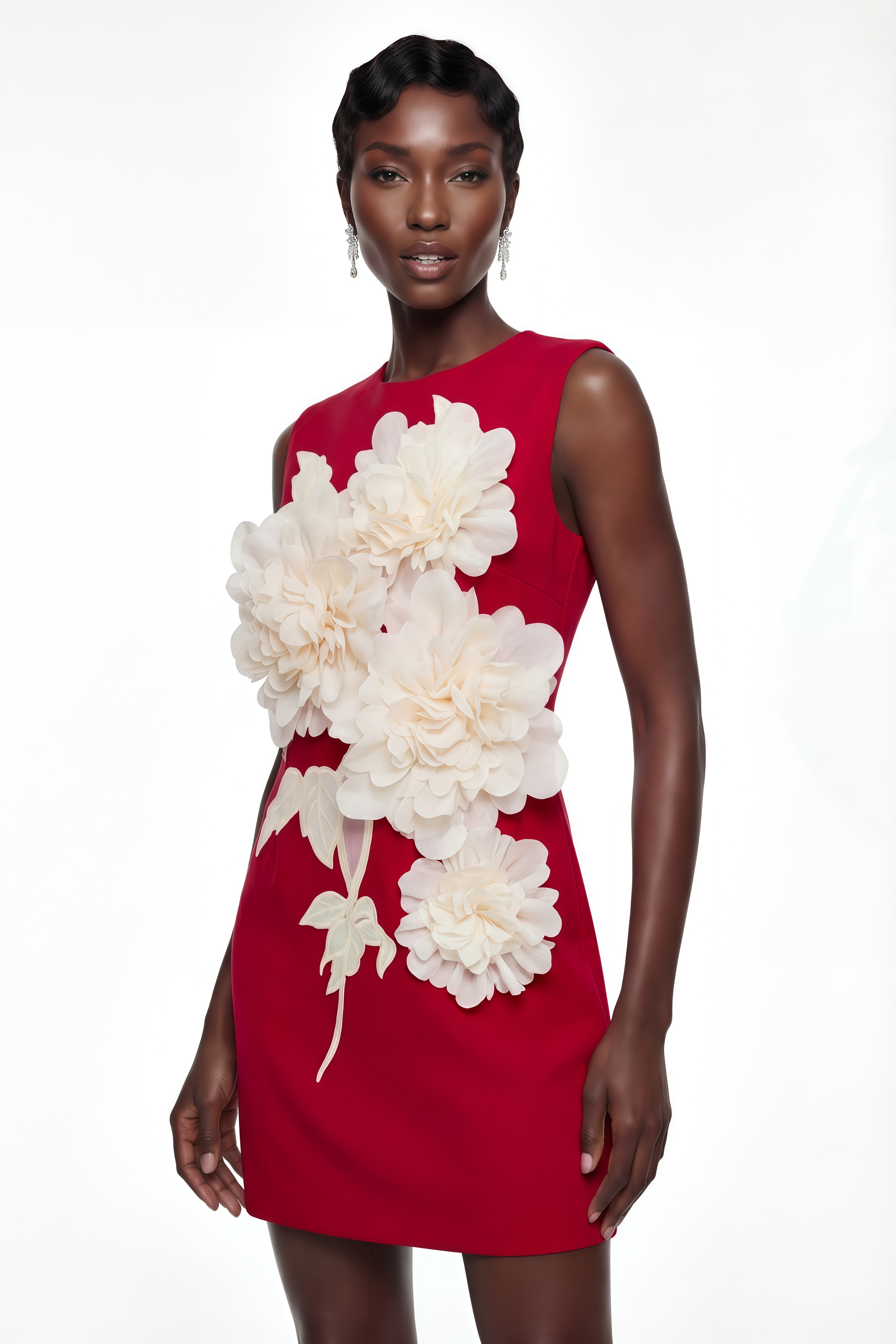 Toril Rotes 3D-Mini-Kleid mit Farbblock-Design und Blütenblättern