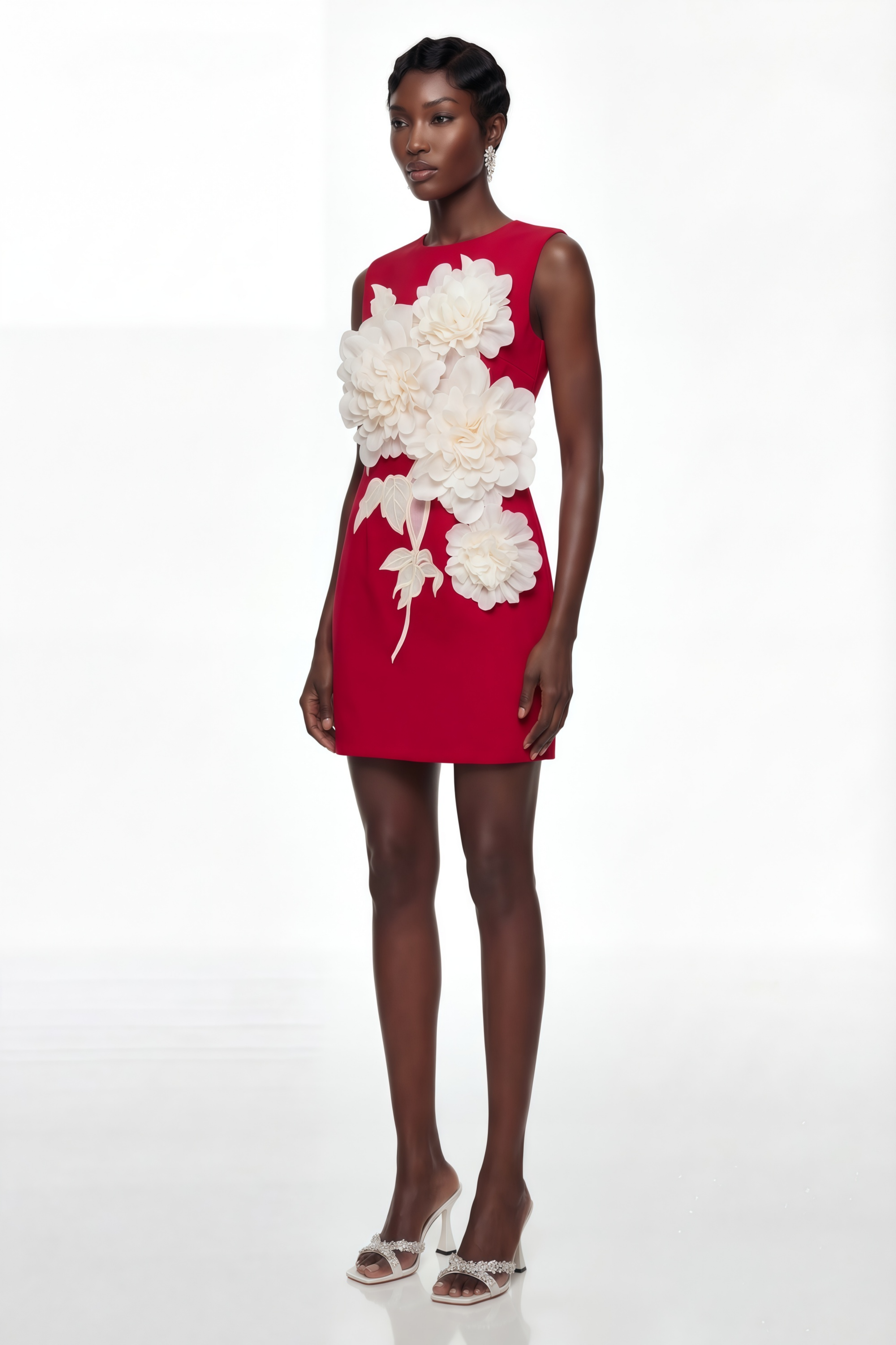 Toril Rotes 3D-Mini-Kleid mit Farbblock-Design und Blütenblättern