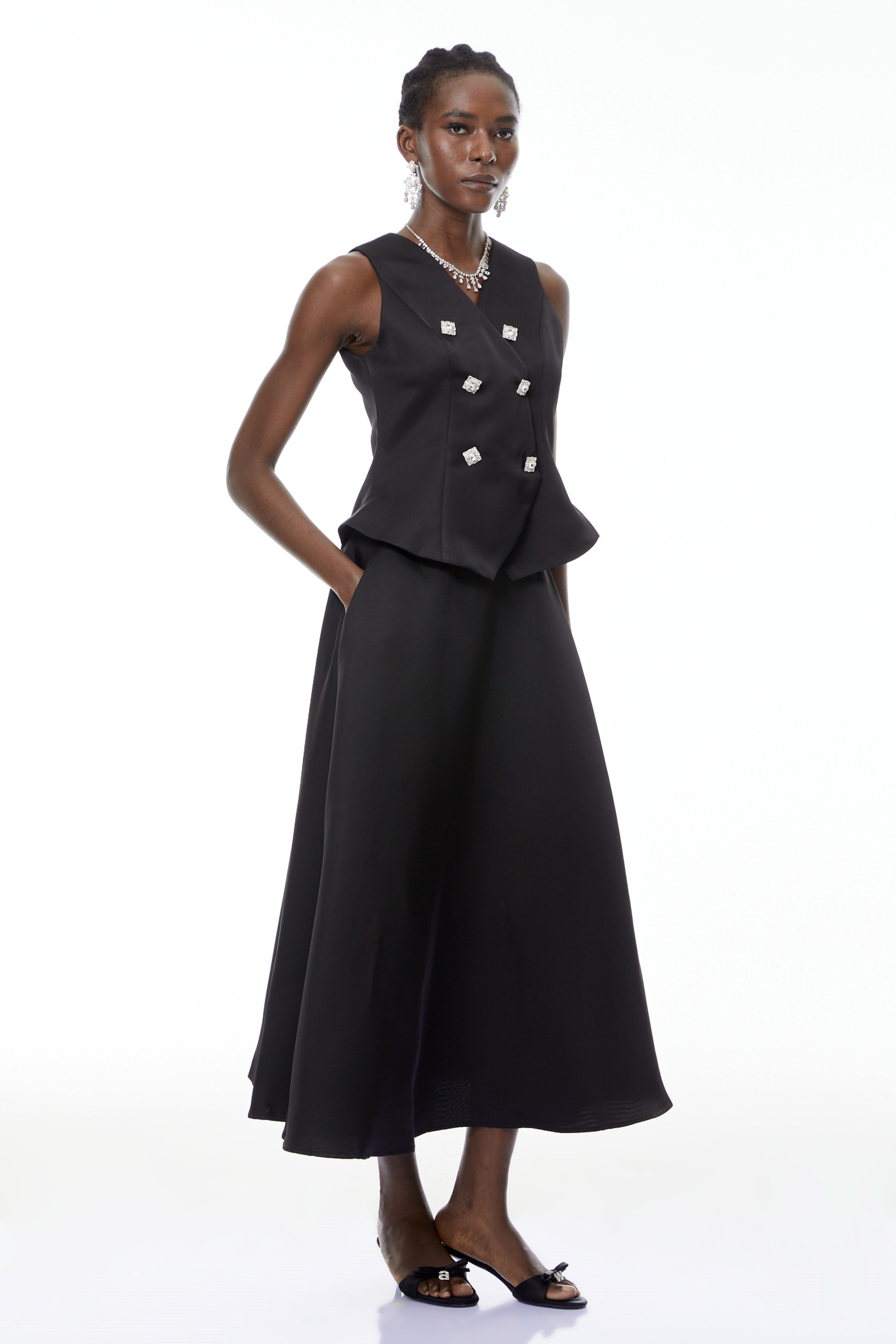 Wilhelmine Schwarzes verziertes Oberteil & Rock-Set