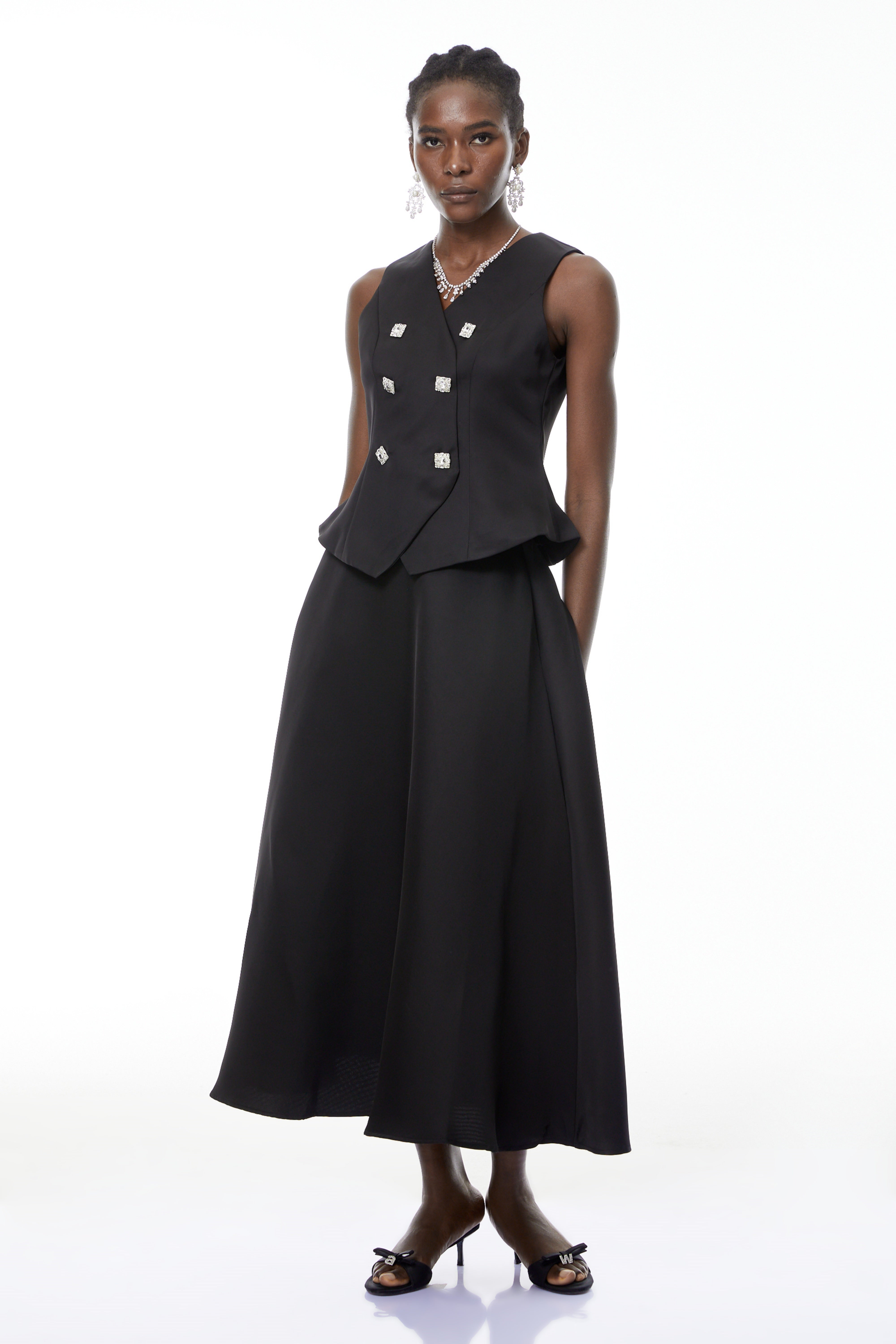 Wilhelmine Schwarzes verziertes Oberteil & Rock-Set