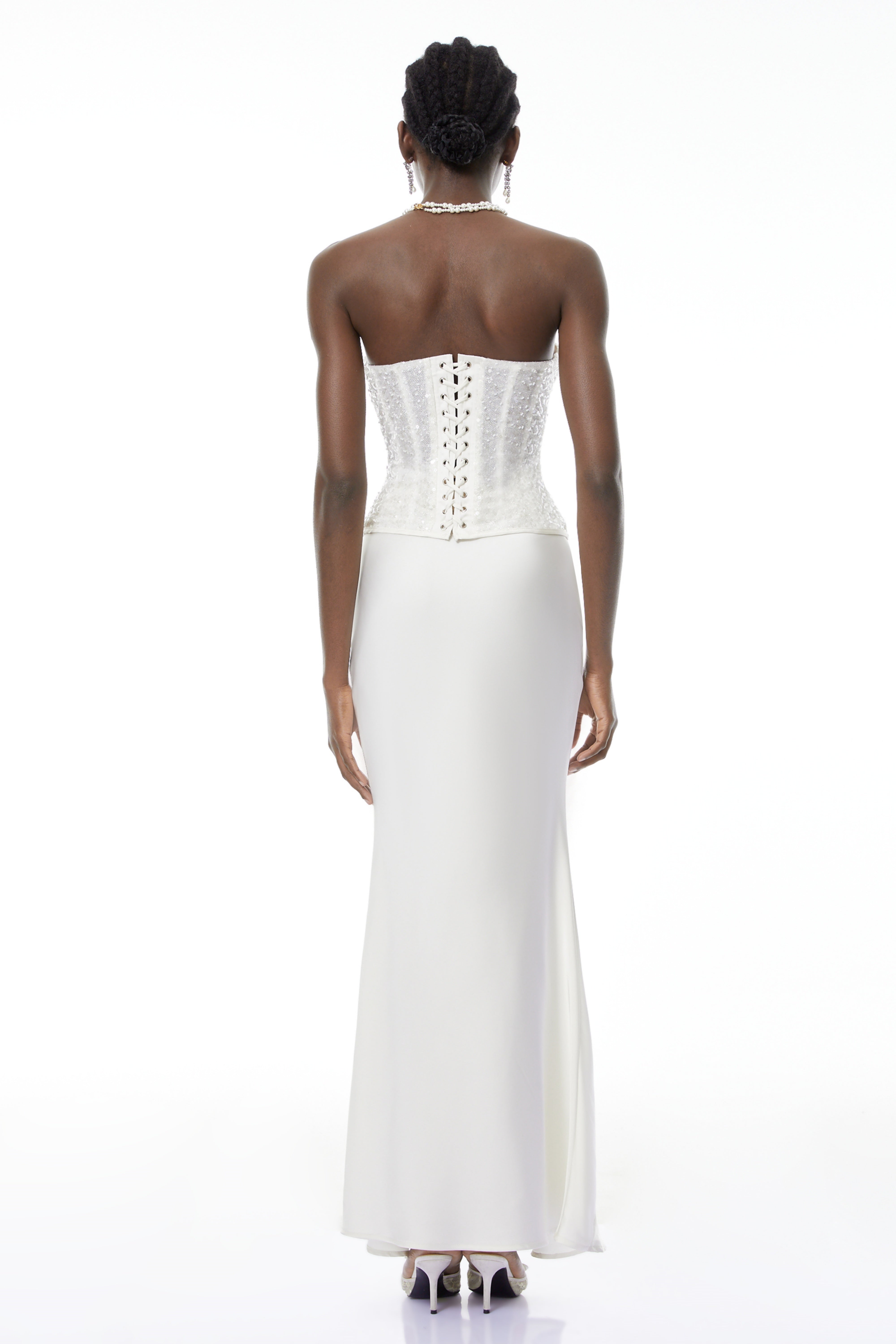 Zora Weißes Pailletten-Korsett-Oberteil & Satinrock-Set