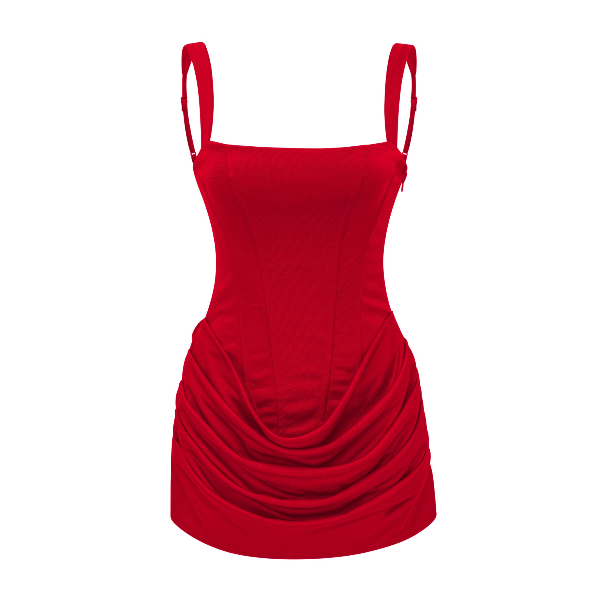 Rotes, gerafftes, figurbetontes Minikleid
