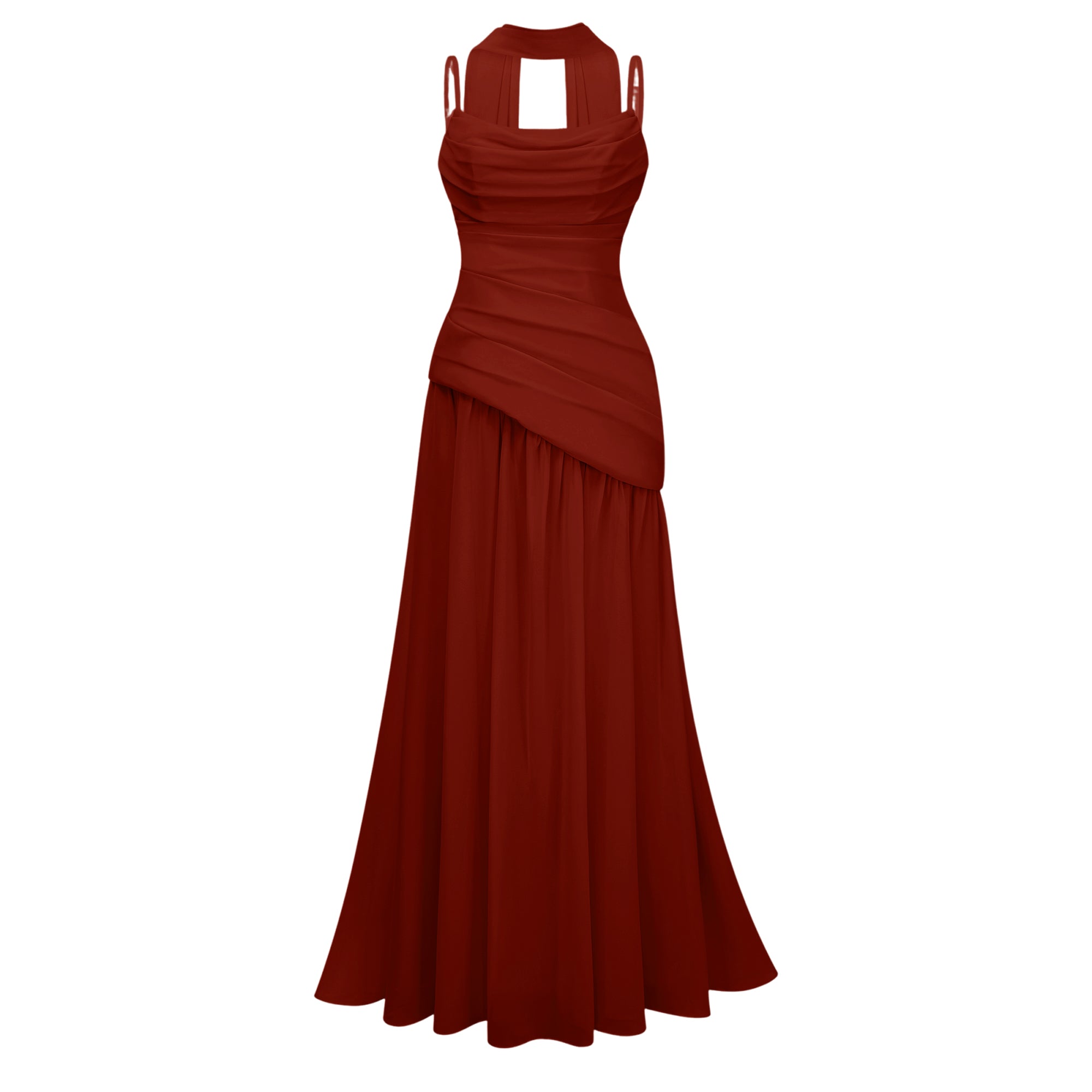 Romane Burgundy Trägerloses Korsett-Maxikleid aus Chiffon