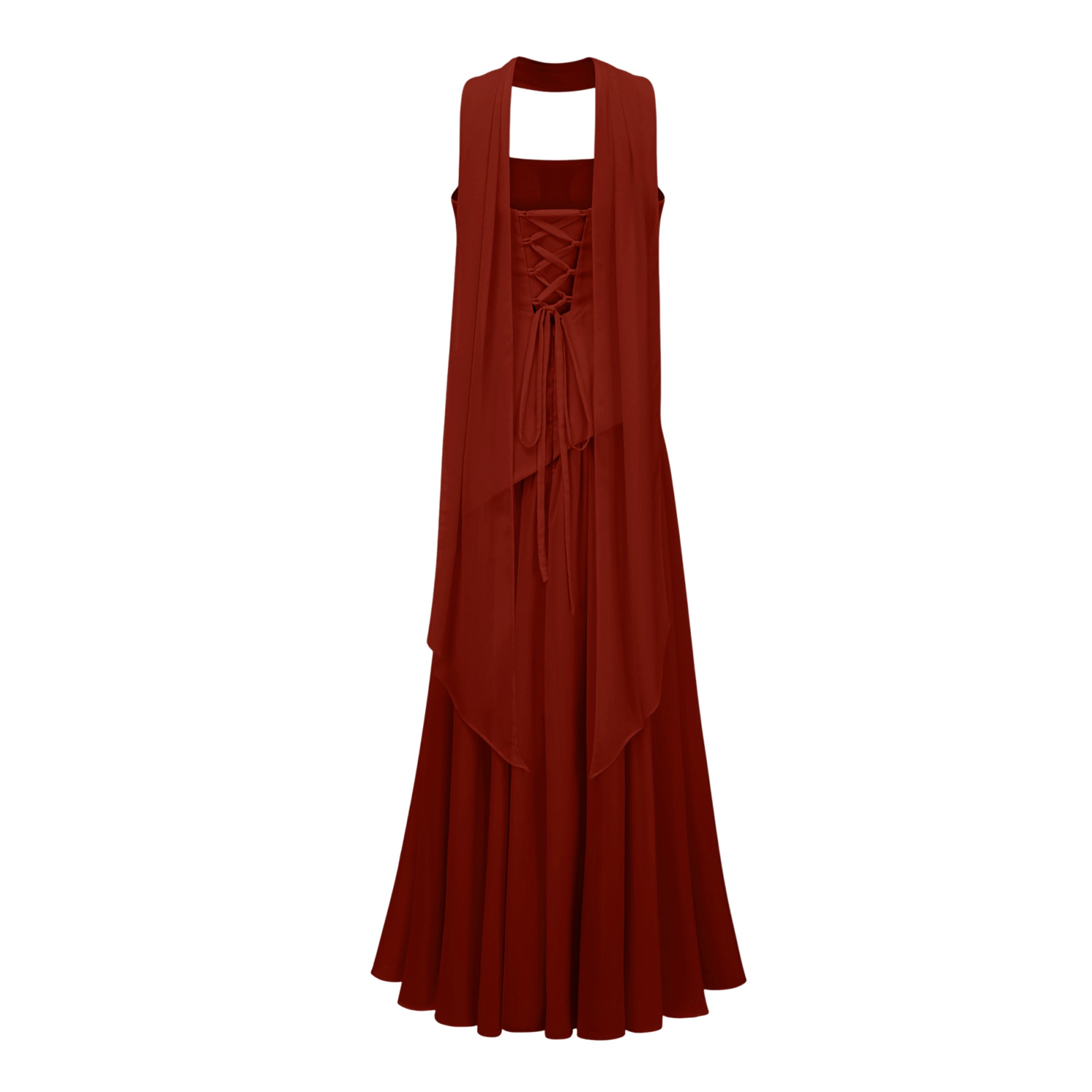 Romane Burgundy Trägerloses Korsett-Maxikleid aus Chiffon
