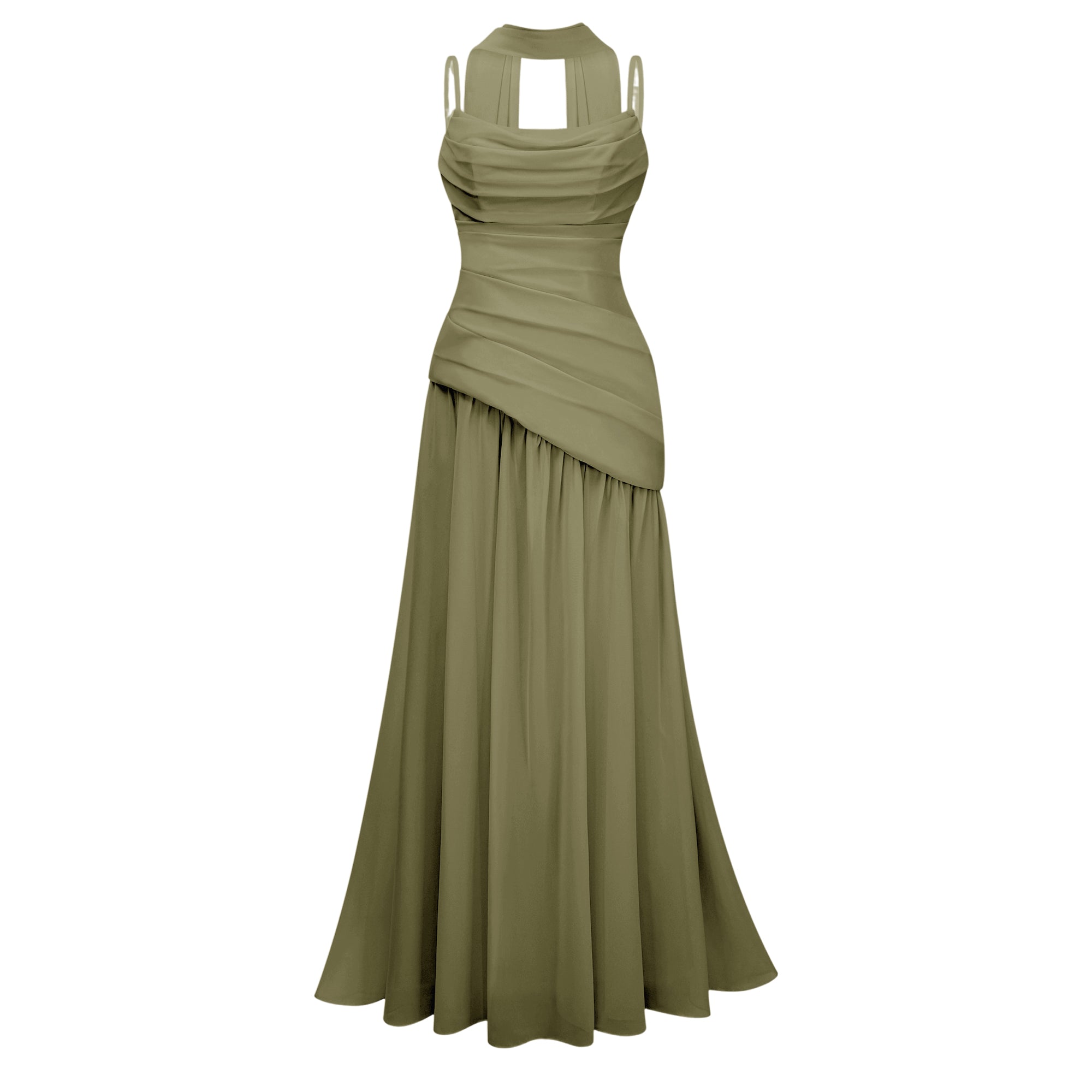 Romane Grünes trägerloses Korsett-Maxikleid aus Chiffon