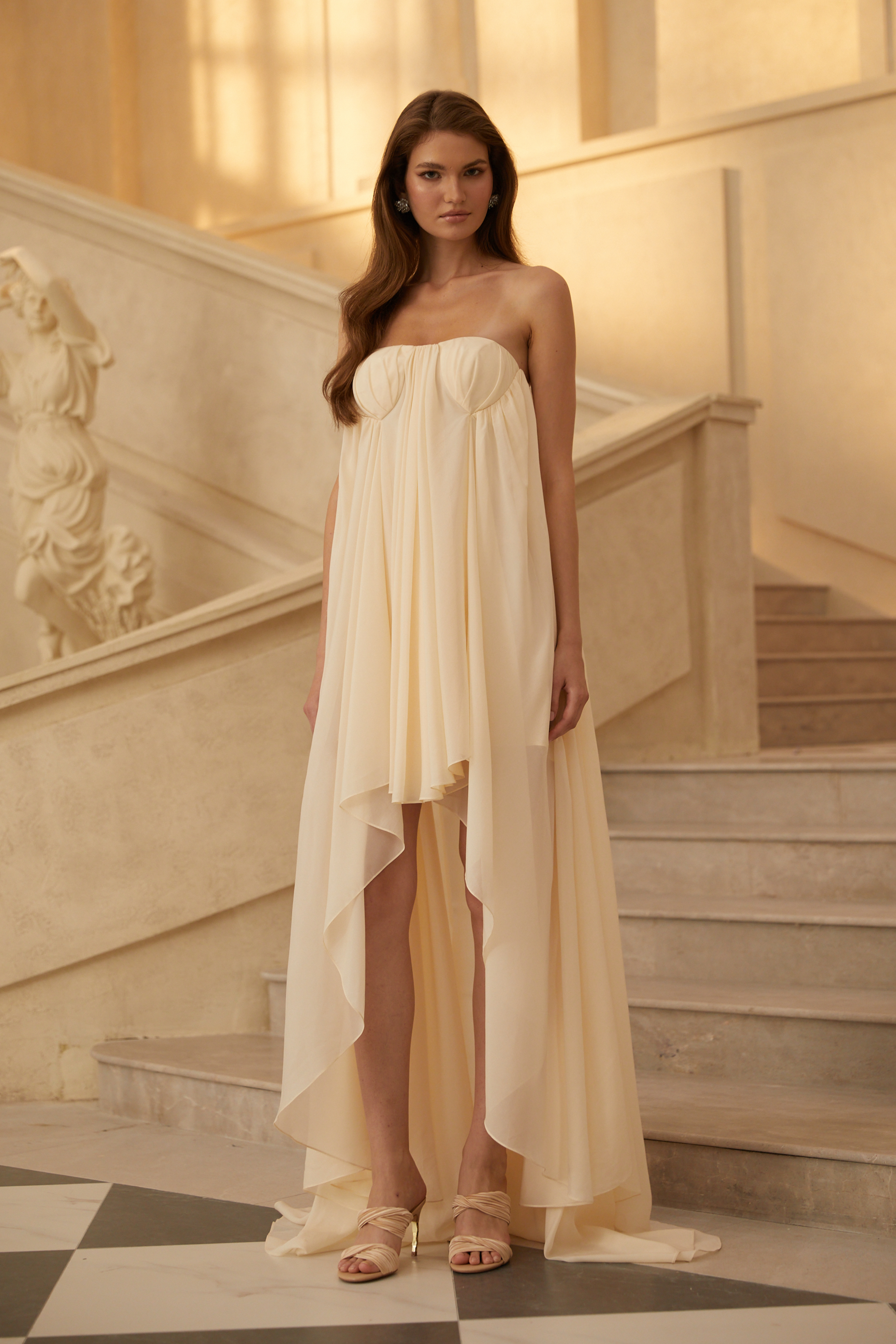 Anneli Beige Mullet Chiffon Midi-Kleid