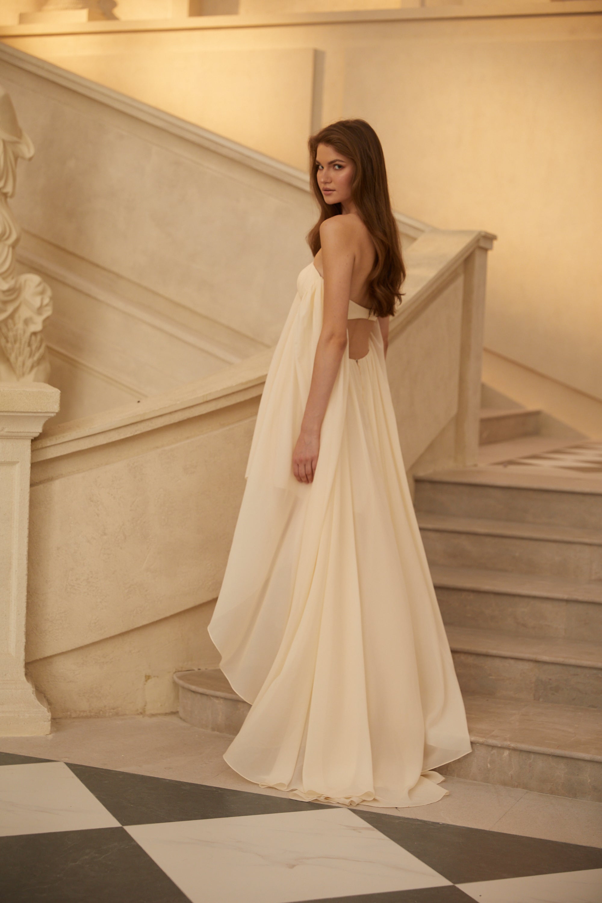 Anneli Beige Mullet Chiffon Midi-Kleid