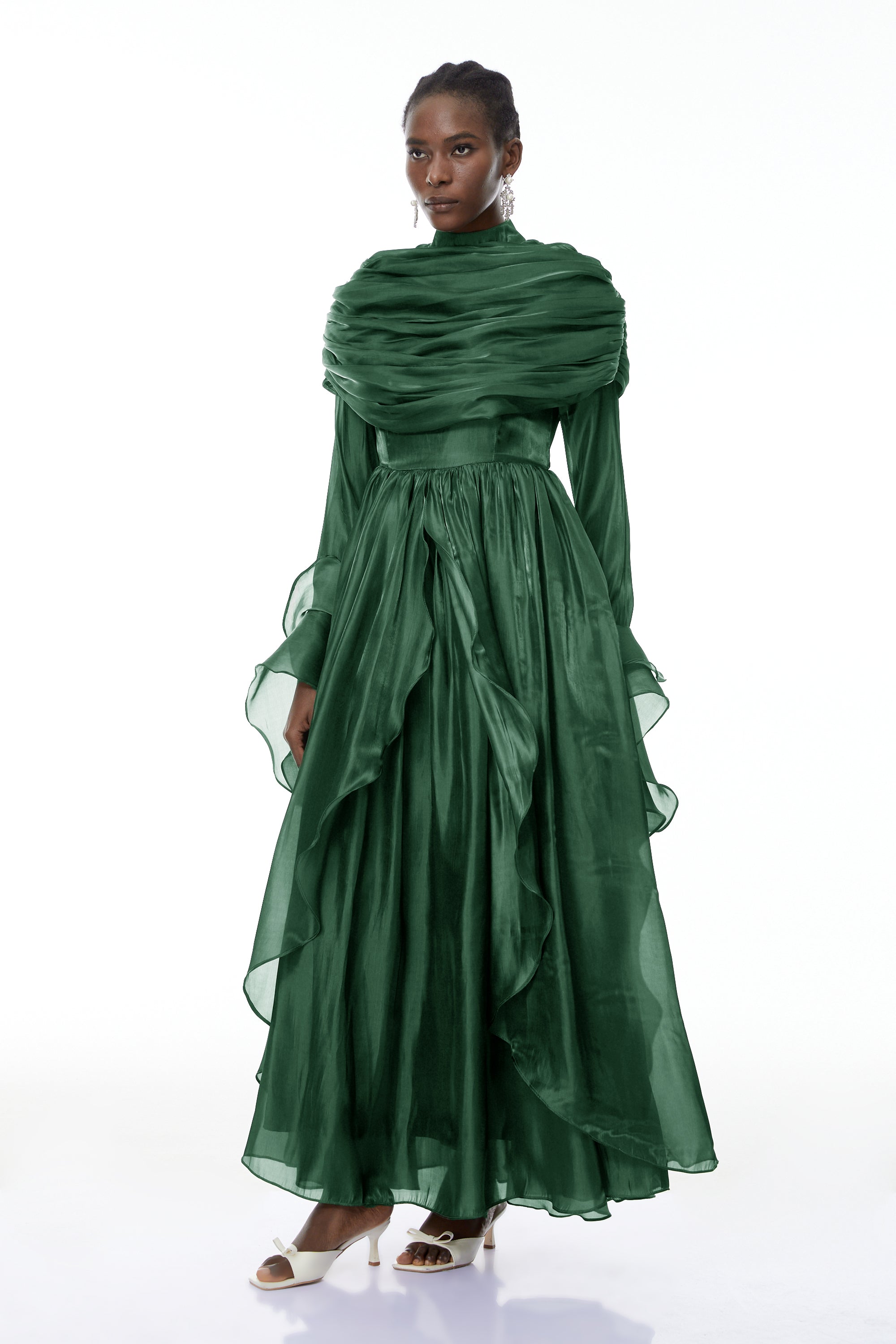 Gustave Green Rüschen-Cape Maxikleid mit Rüschen