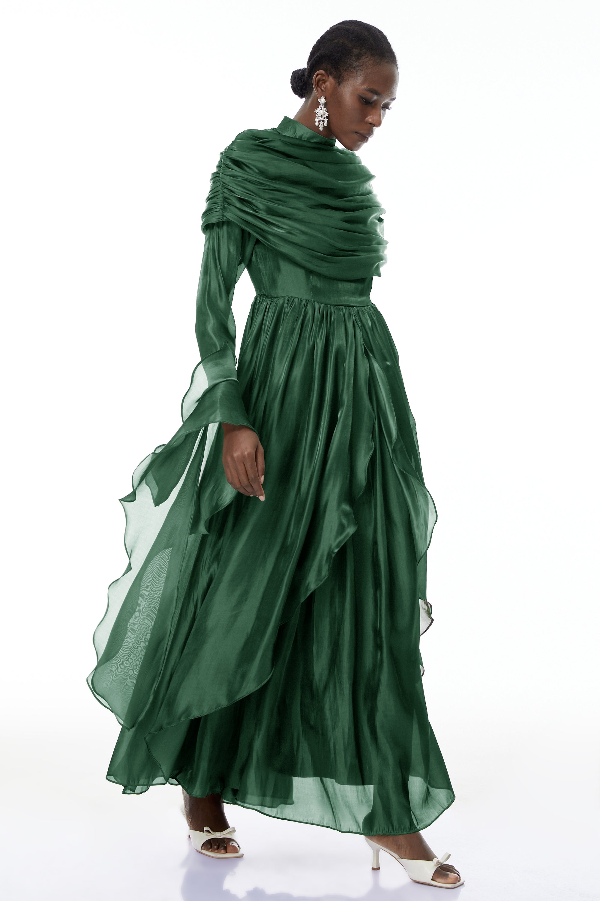 Gustave Green Rüschen-Cape Maxikleid mit Rüschen