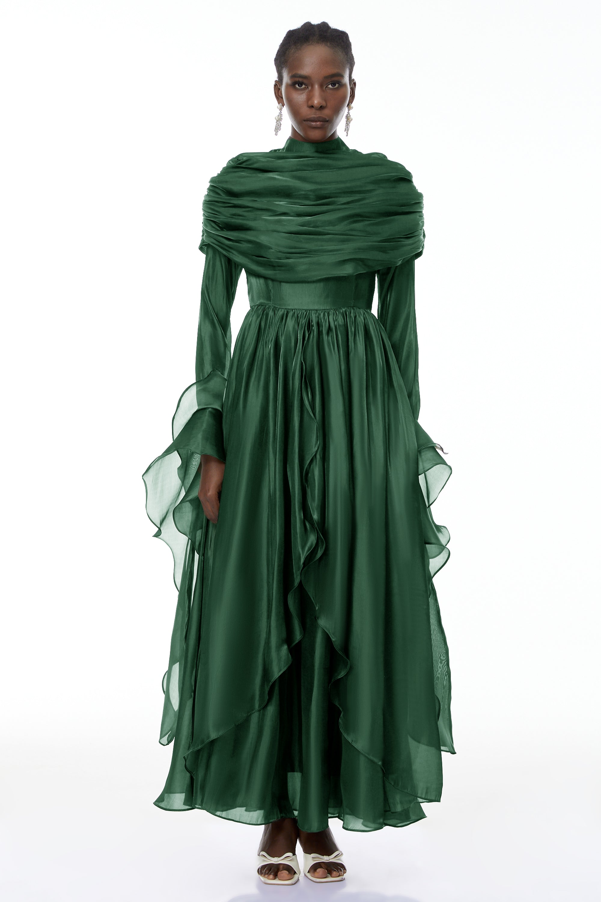 Gustave Green Rüschen-Cape Maxikleid mit Rüschen