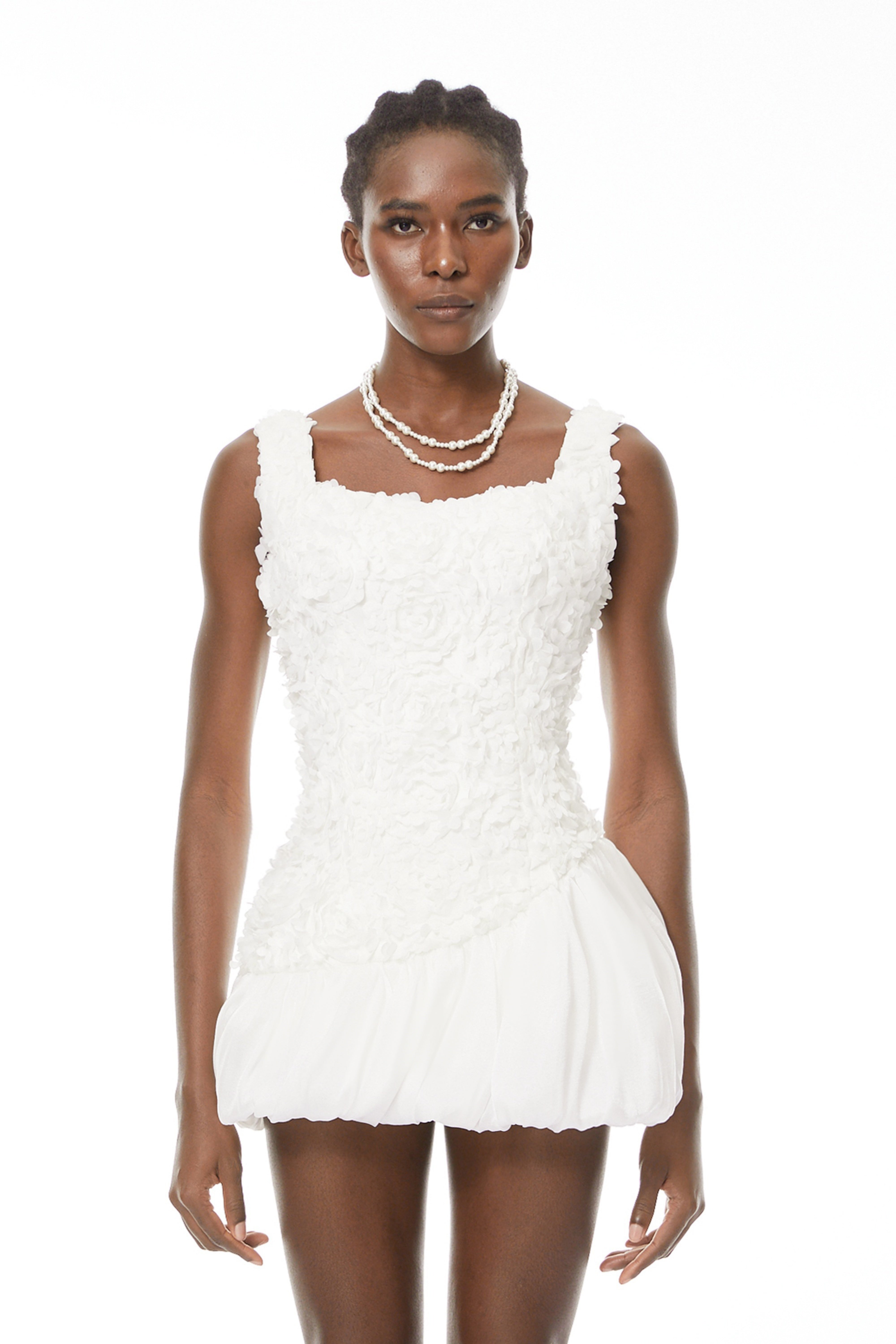 Beatrice White 3D-Blütenblatt-Mini-Kleid