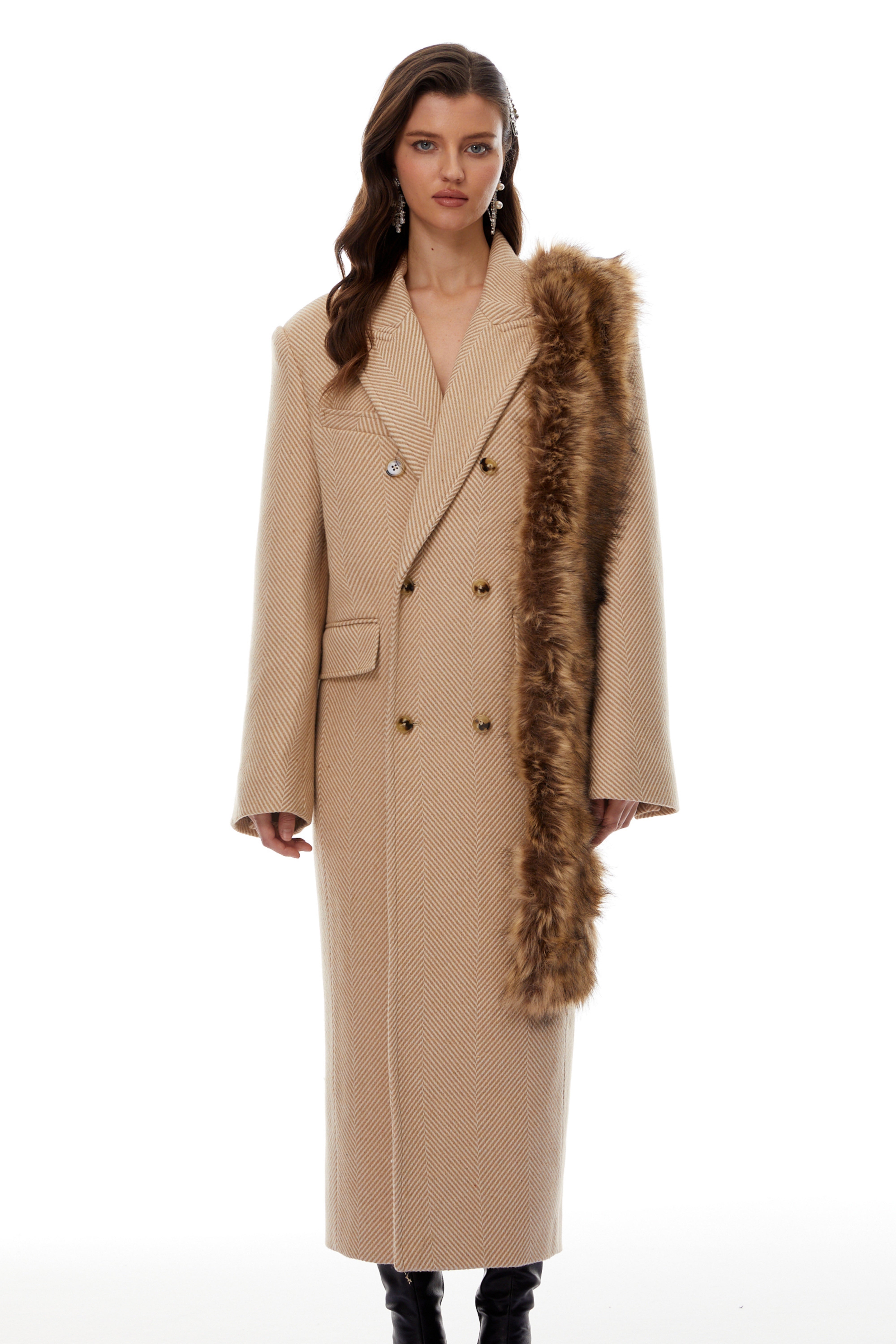 Cosette Khaki Zweireihiger Trenchcoat