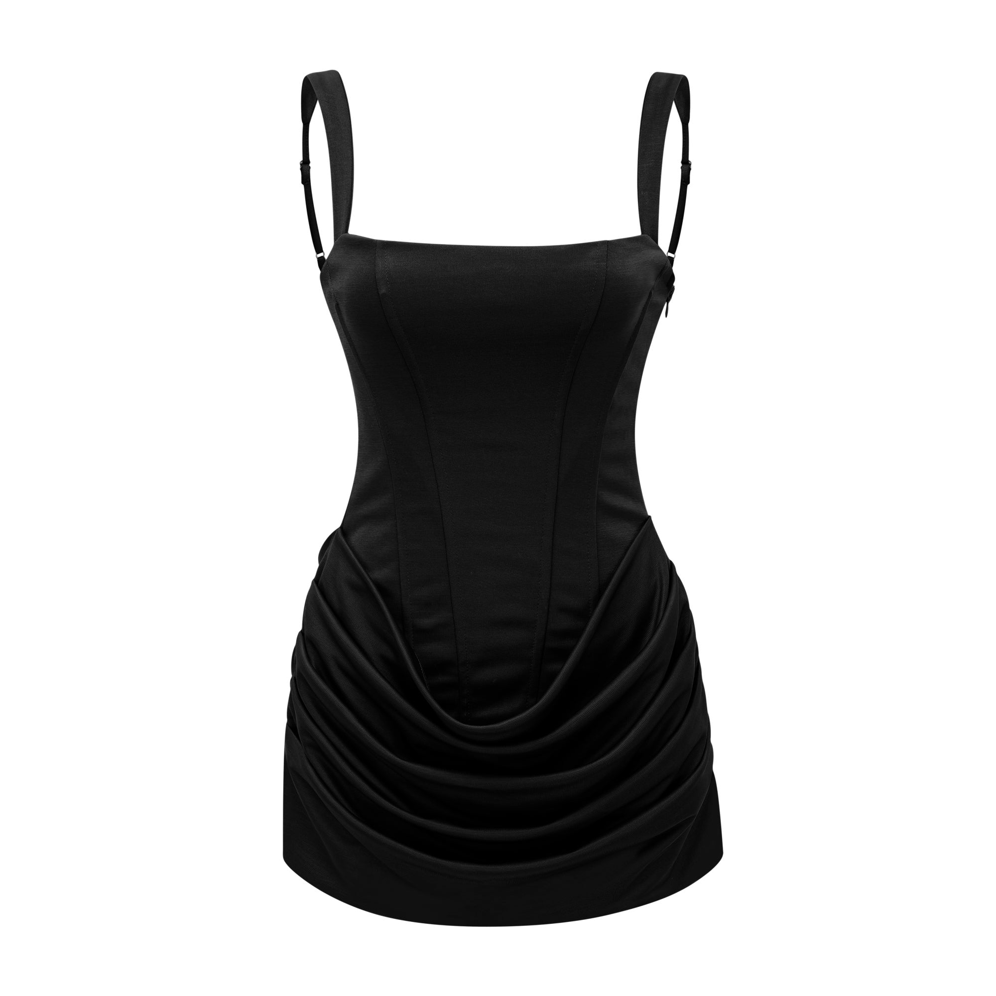 Paulette Schwarzes gerafftes Bodycon-Minikleid