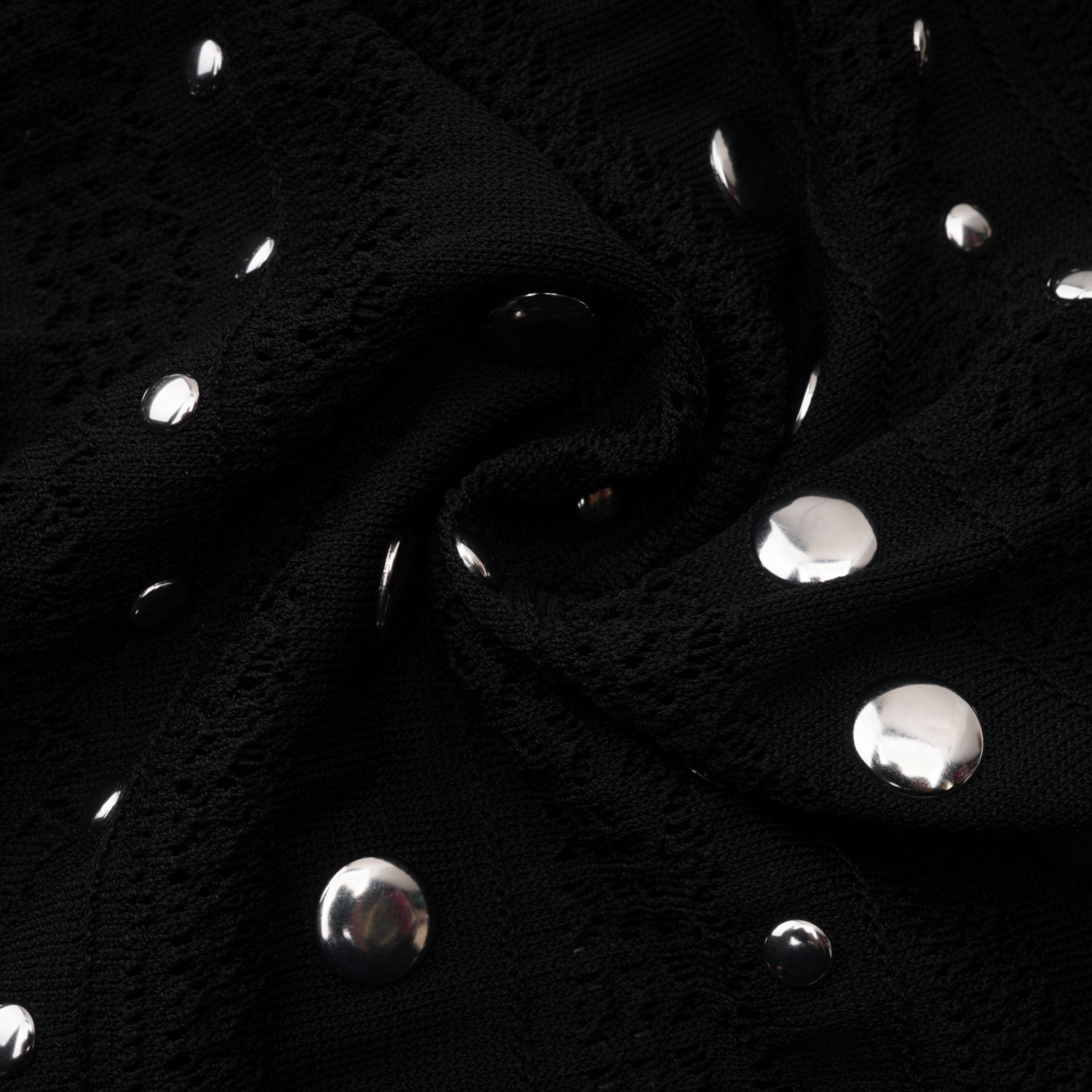 Chloé Schwarzes Midikleid mit langen Ärmeln, Nieten und Häkelstrick